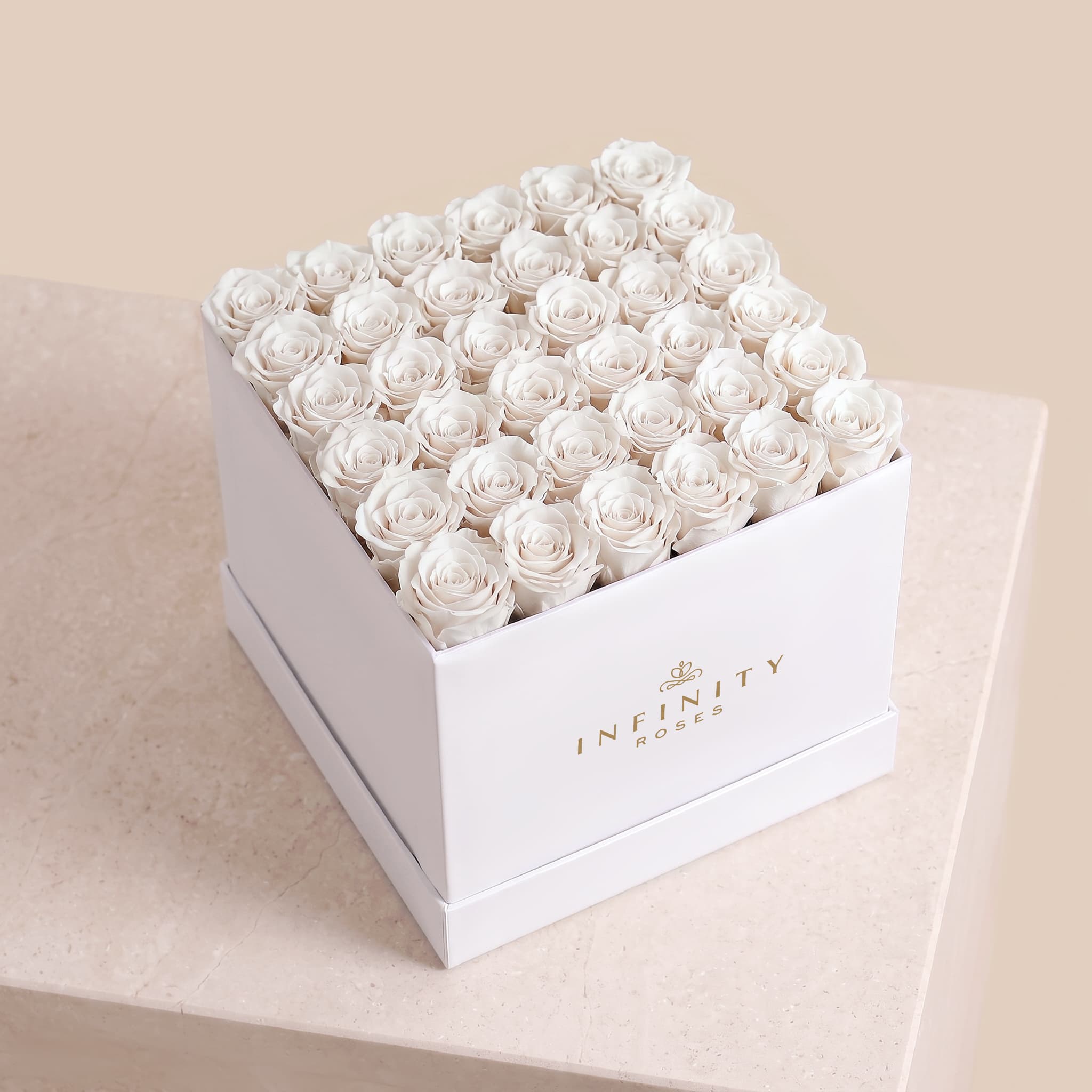 Grand Square Rose Box - White Rose - White Box