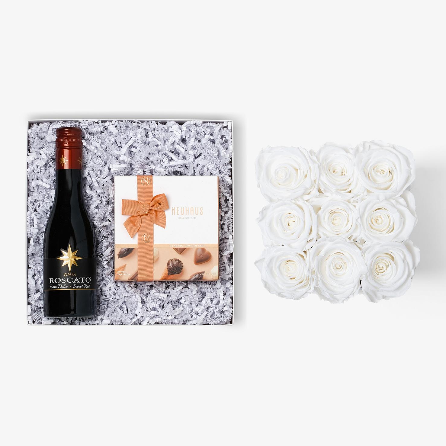 Wine & Truffles - Medium Square Box - White Rose - Black Box