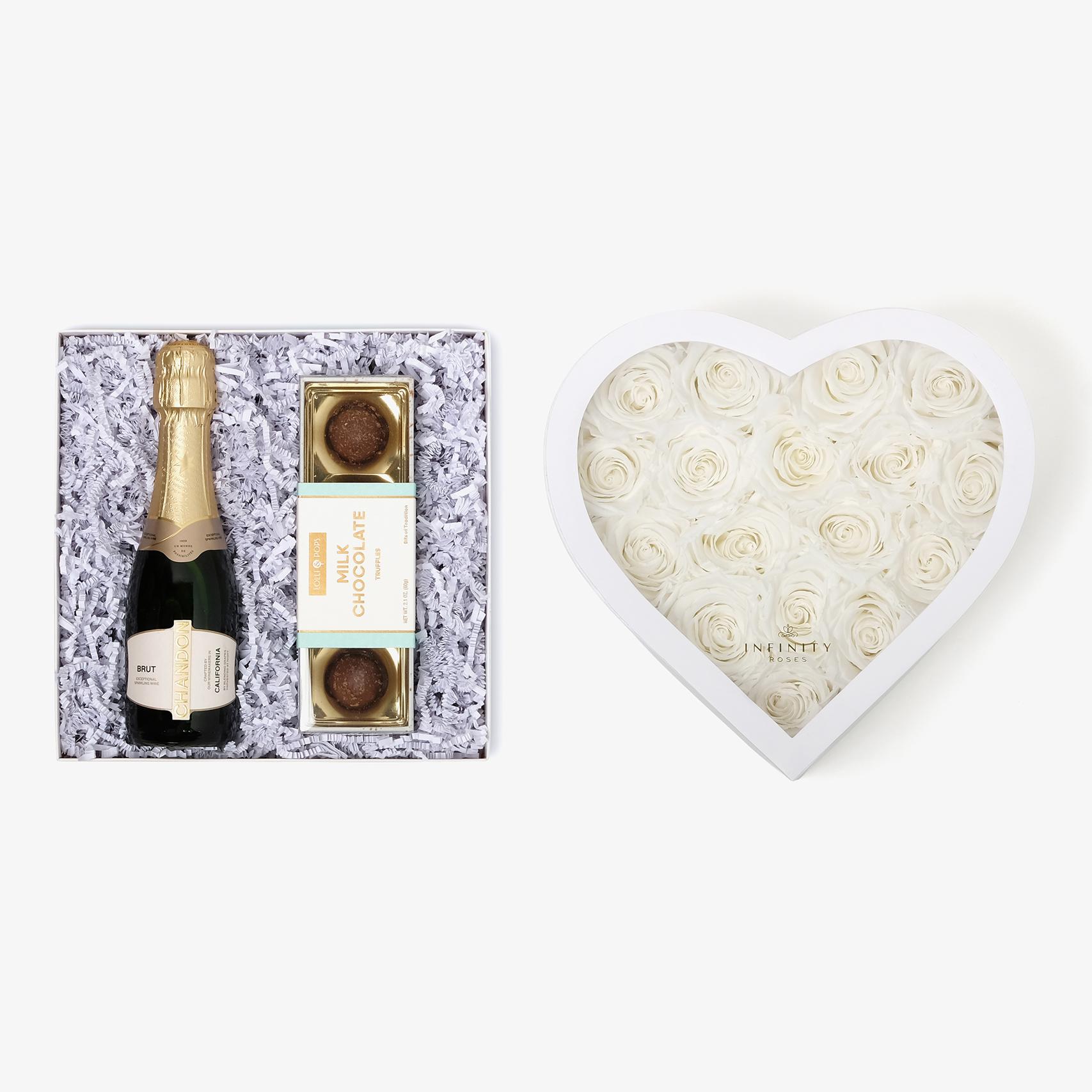 Champagne & Truffles - Large Heart Box - White Rose - White Box