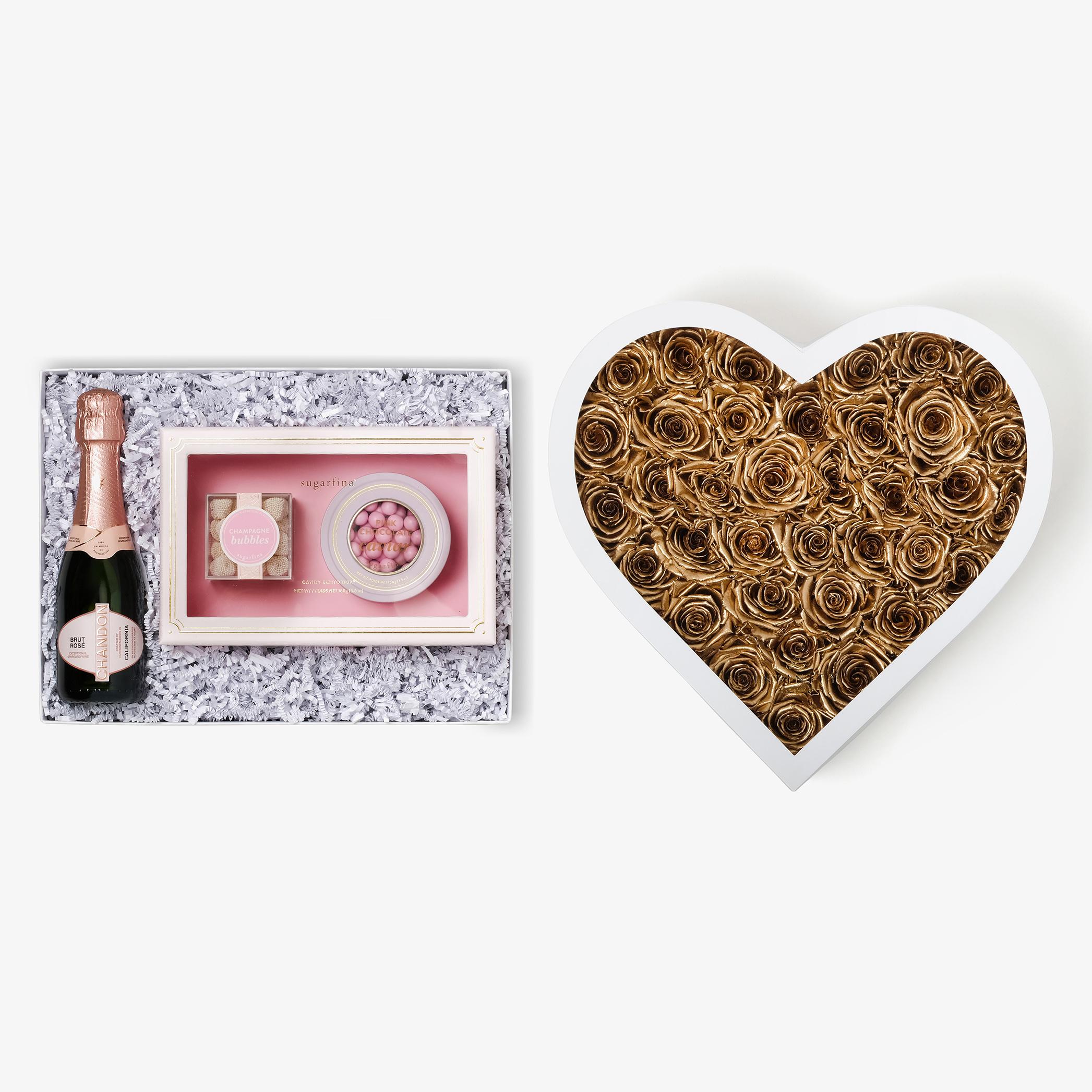 Rosé & Caviar - Grand Heart Box - Gold Rose - White Box