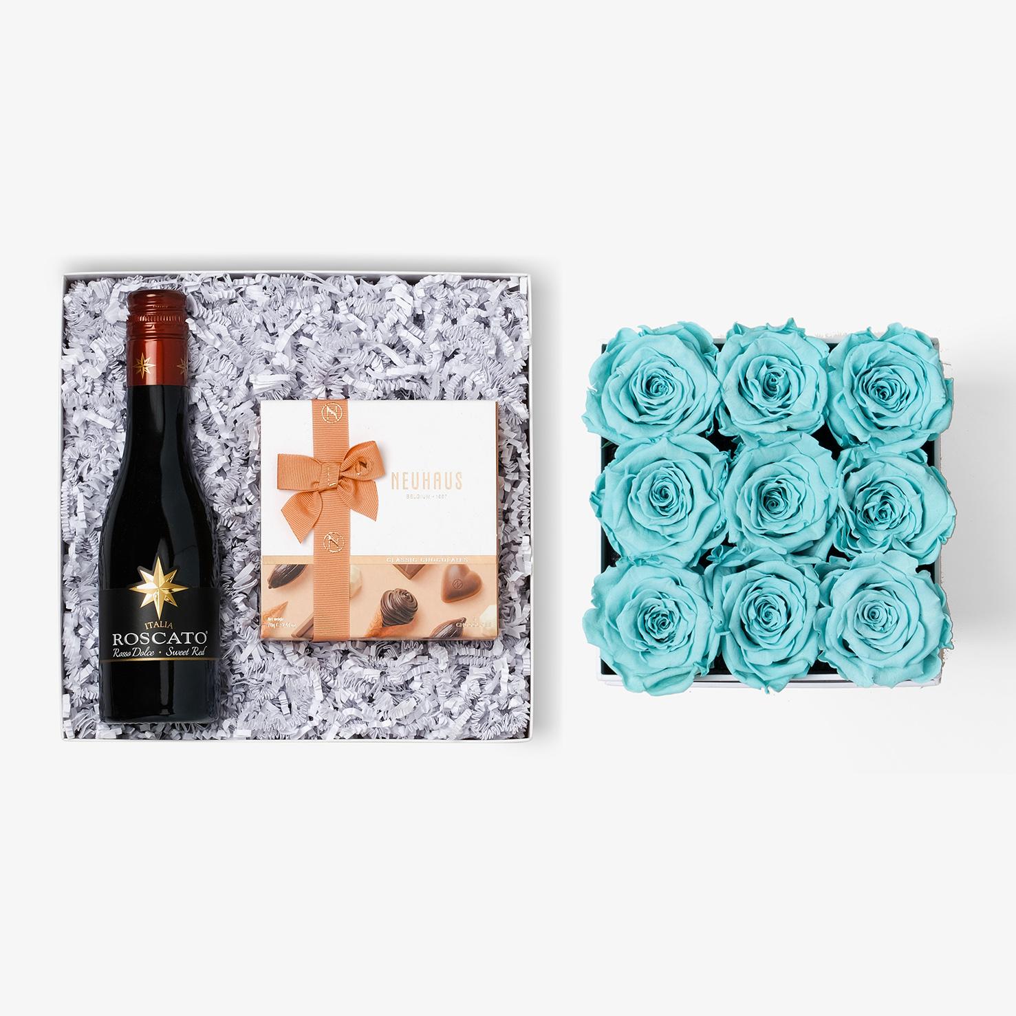 Wine & Truffles - Medium Square Box - Turquoise Rose - Black Box