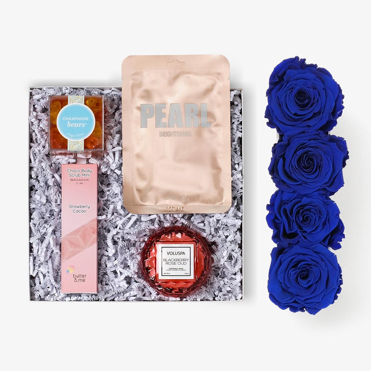 Pamper Bundle - Small Rose Box - Royal Blue Rose - White Box
