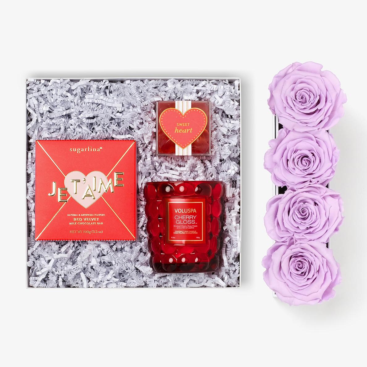 Candle & Treats - Small Rose Box - Lavender Rose - Black Box
