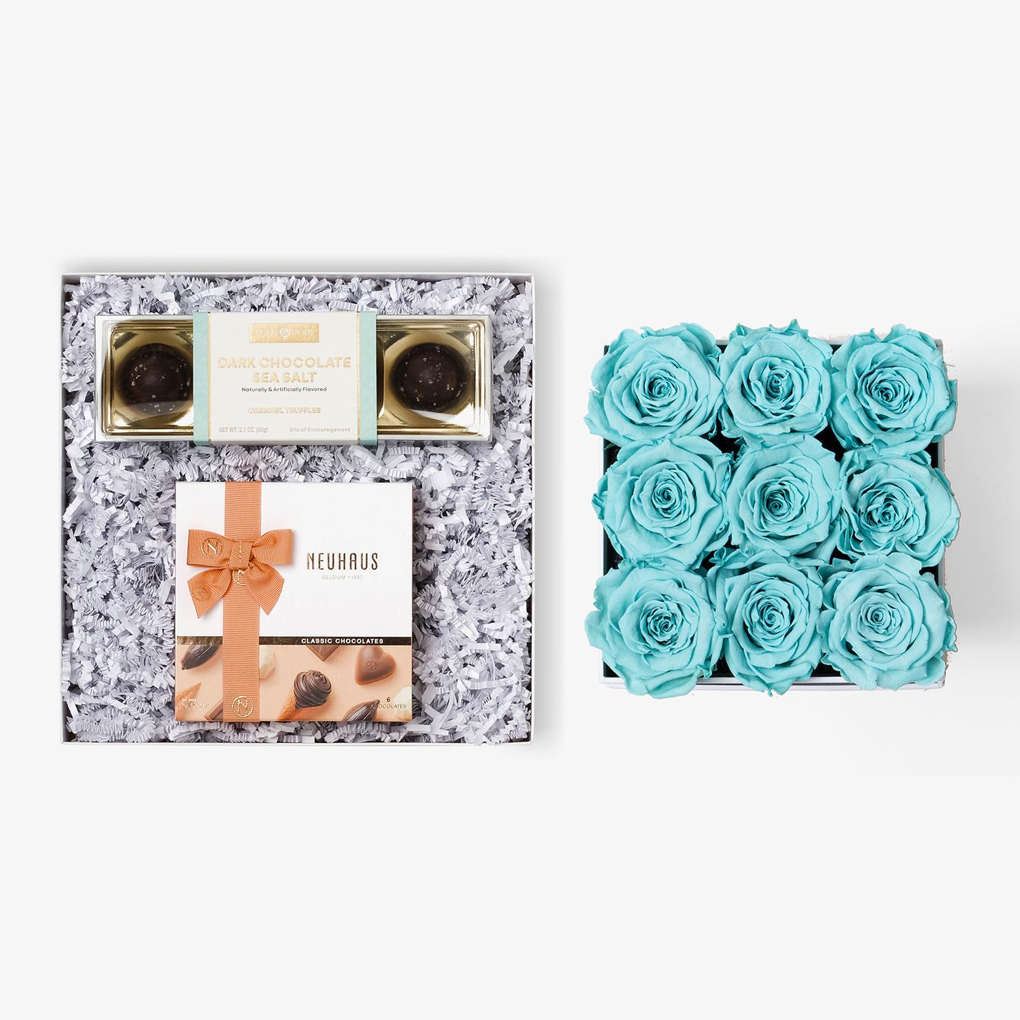 Chocolate Duo Luxe - Medium Square Box - Turquoise Rose - Black Box