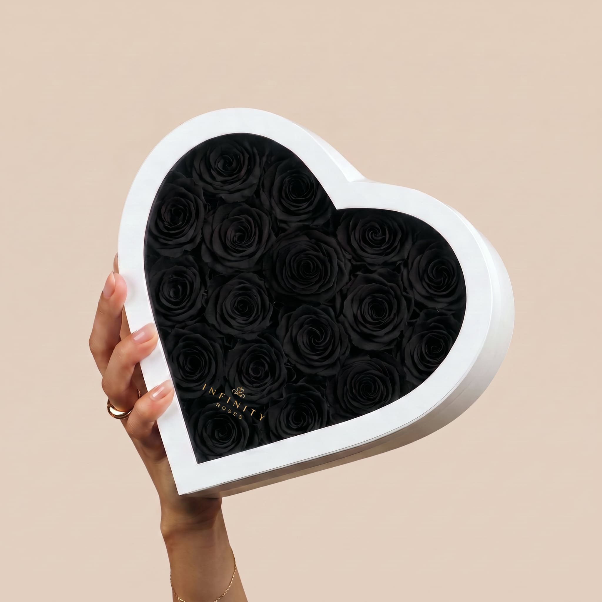 Large Heart Box - Black Rose - White Box