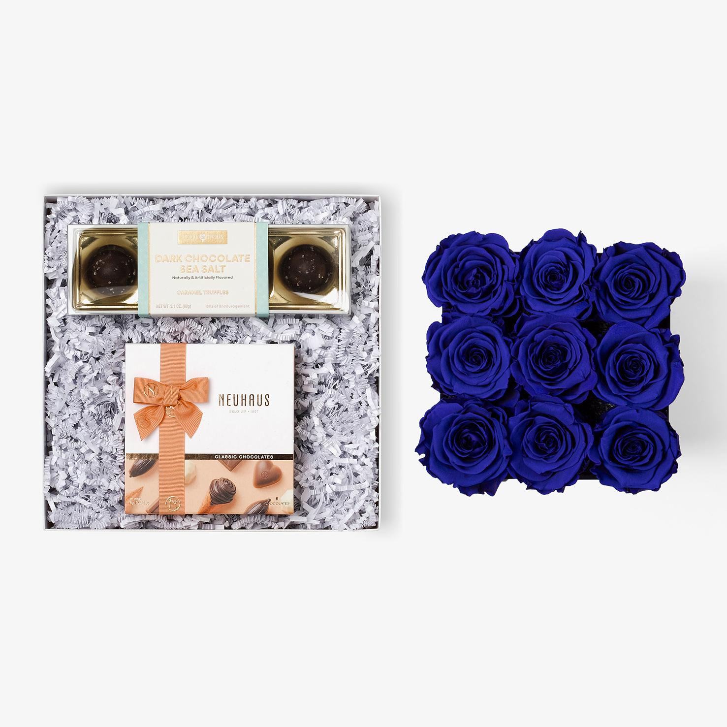 Chocolate Duo Luxe - Medium Square Box - Royal Blue Rose - White Box