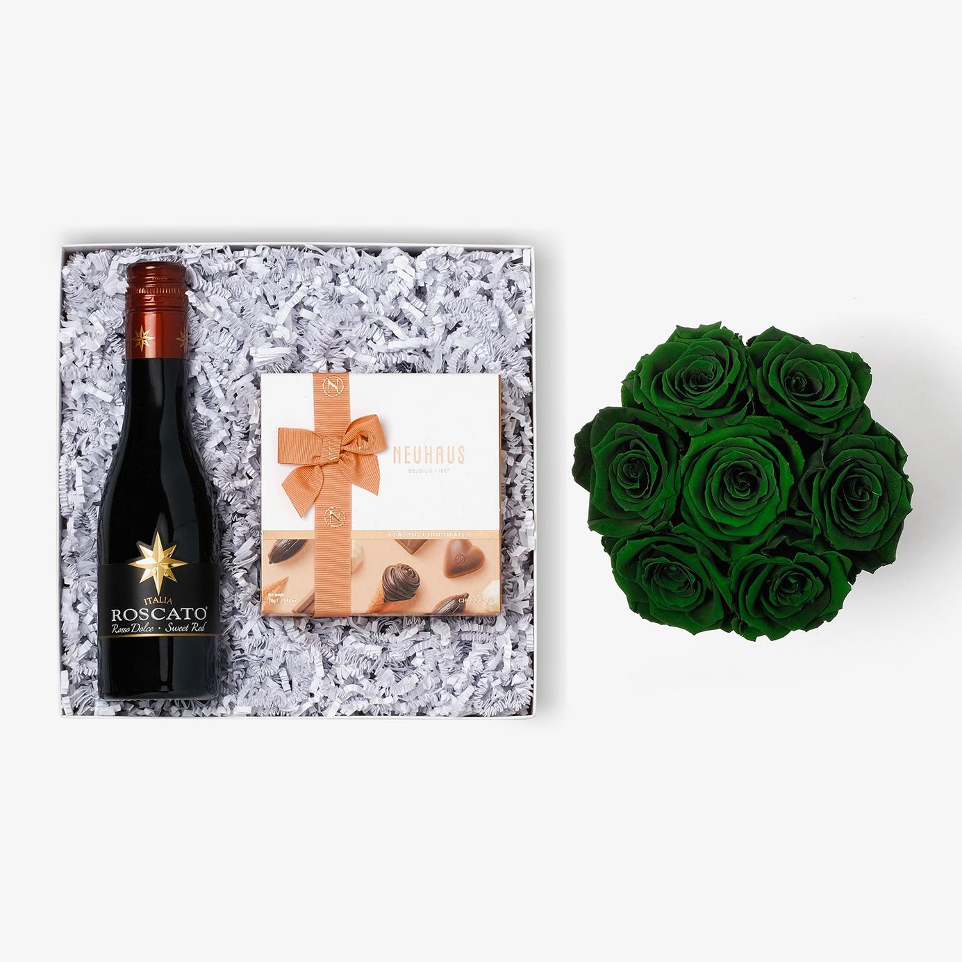 Wine & Truffles - Medium Bloom Box - Emerald Green Rose - Black Box