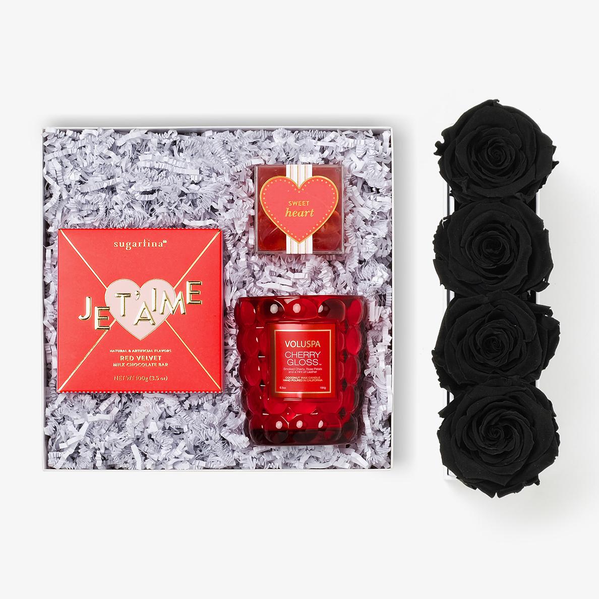 Candle & Treats - Small Rose Box - Black Rose - Black Box