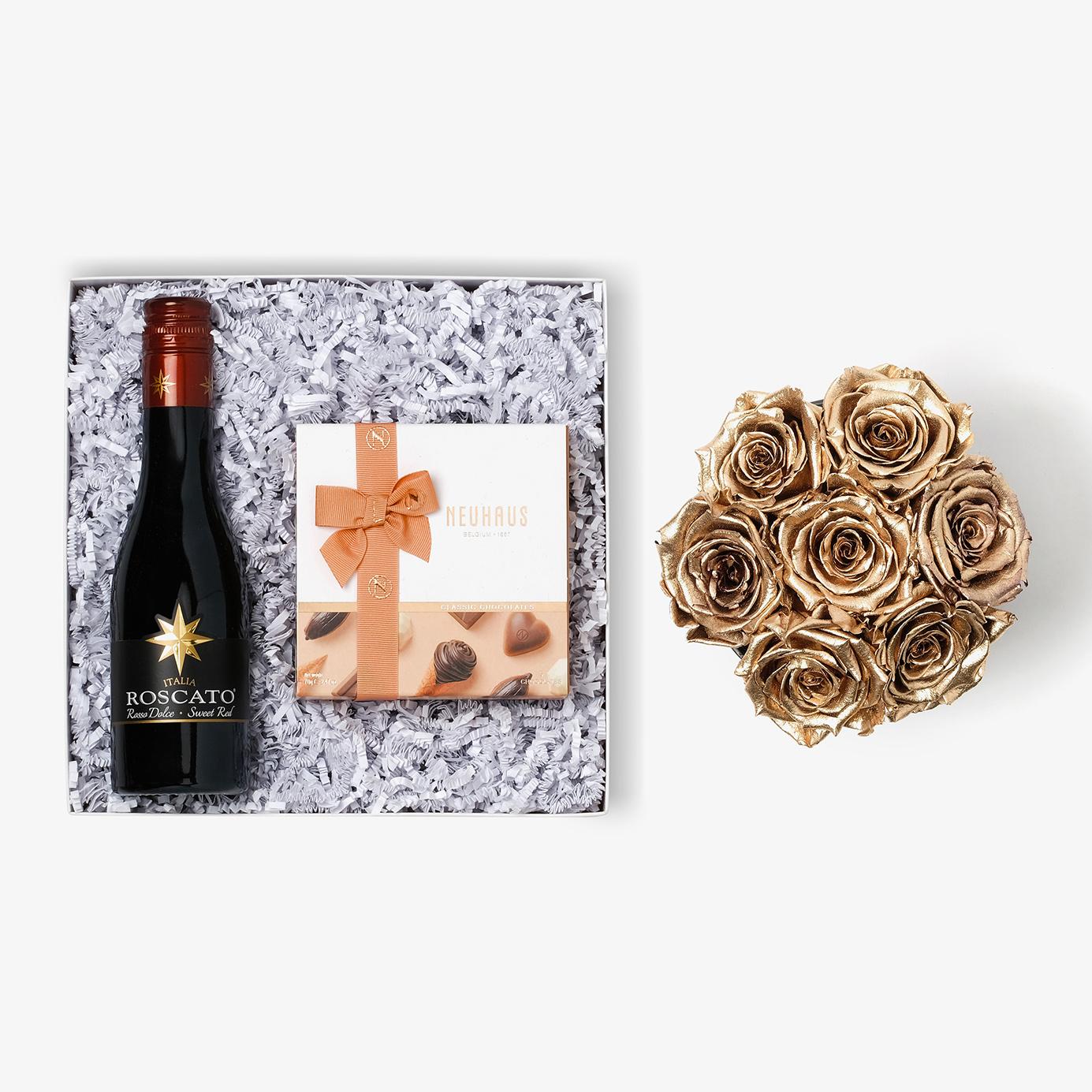 Wine & Truffles - Medium Bloom Box - Gold Rose - White Box
