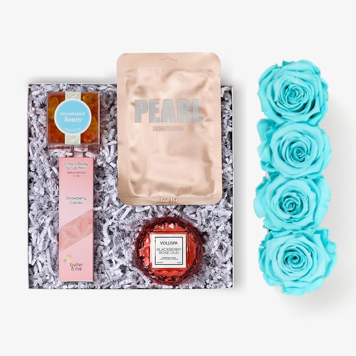 Pamper Bundle (Small Rose Box) - Tiffany Blue Rose - Black Box