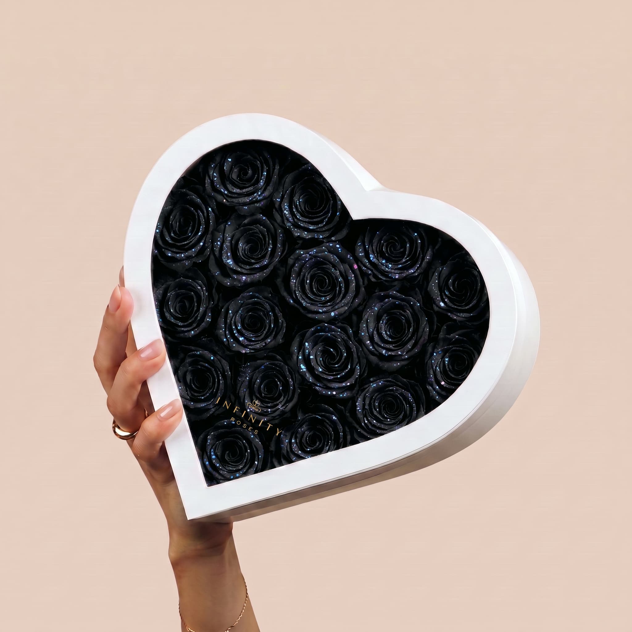 Large Heart Box - Black Galaxy Rose - White Box