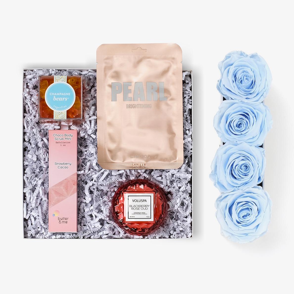 Pamper Bundle - Small Rose Box - Baby Blue Rose - White Box
