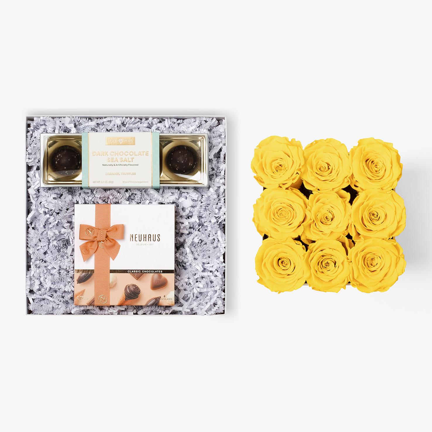 Chocolate Duo Luxe - Medium Square Box - Yellow Rose - Black Box