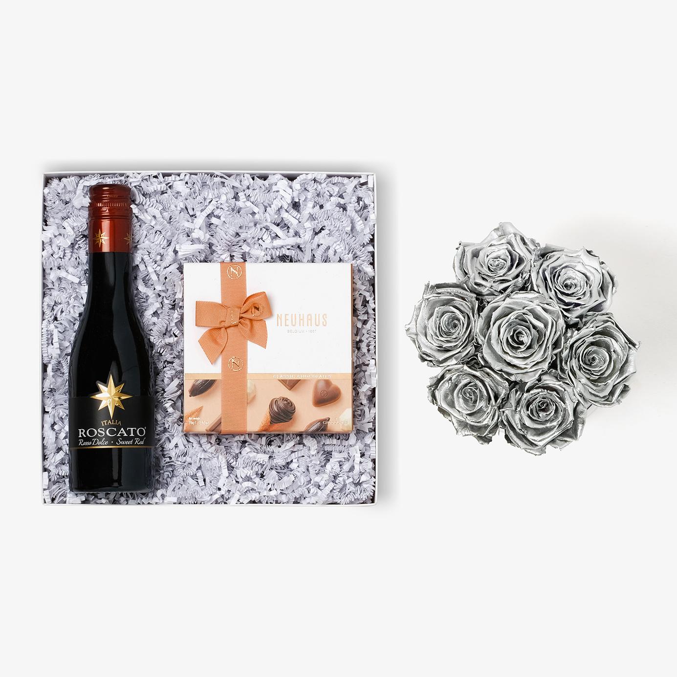 Wine & Truffles - Medium Bloom Box - Silver Rose - White Box