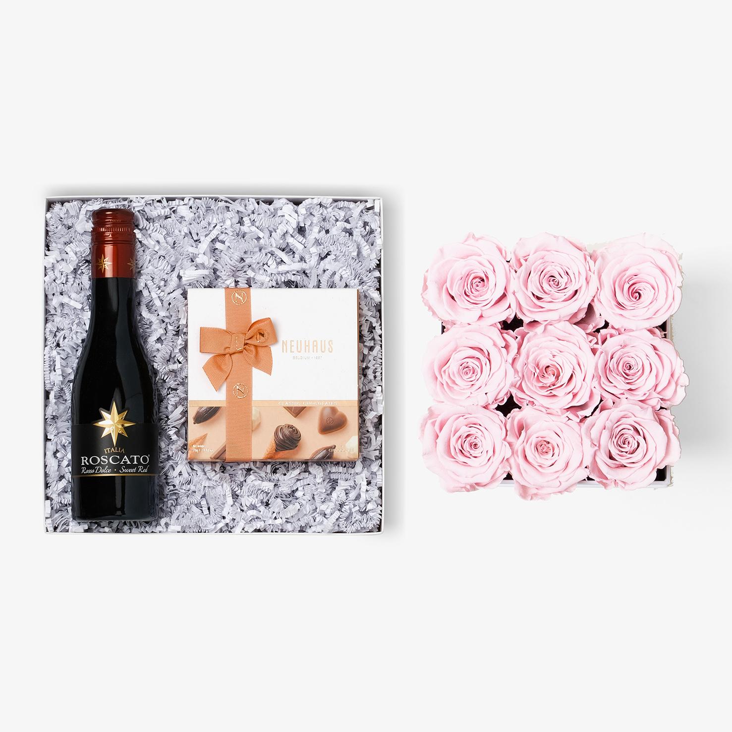 Wine & Truffles - Medium Square Box - Pink Rose - White Box