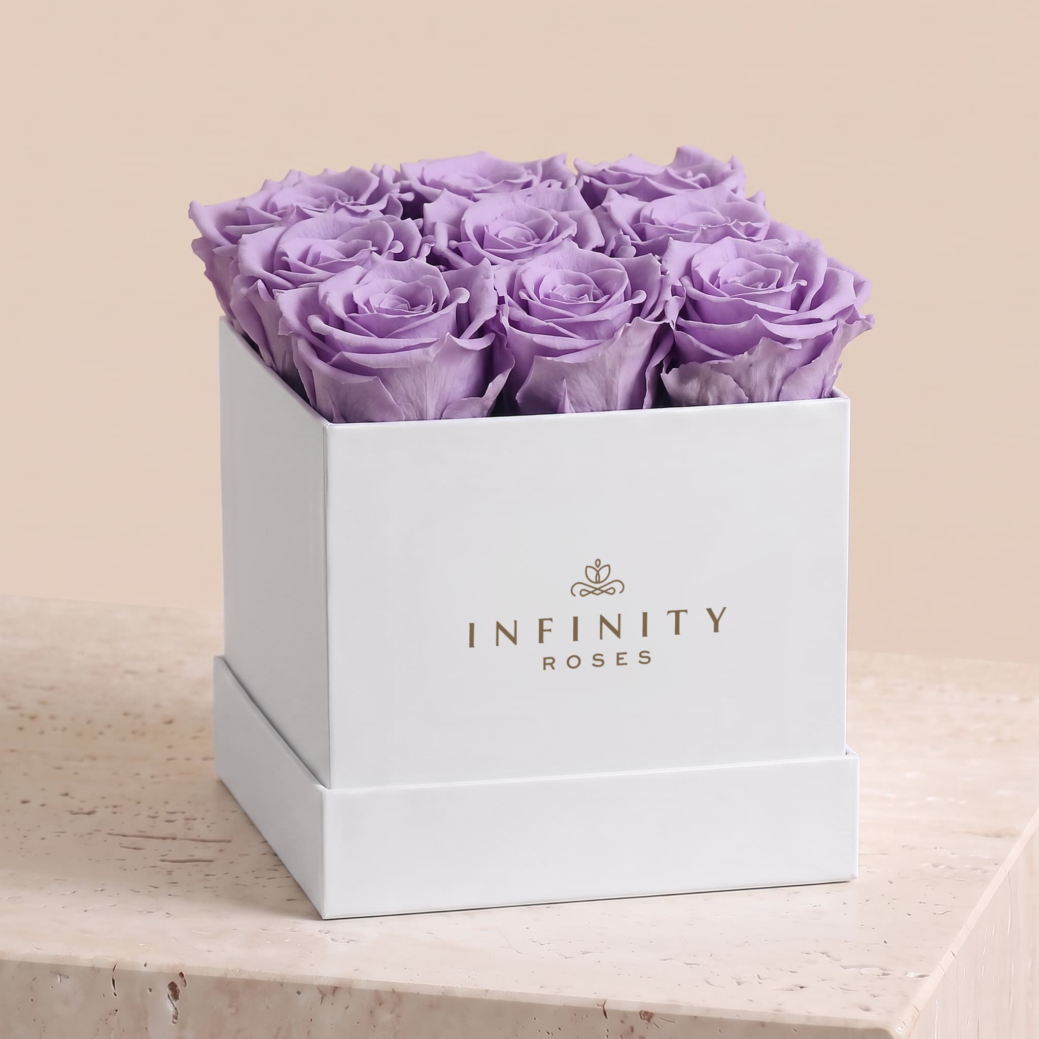 Medium Square Rose Box - Lavender Rose - White Box