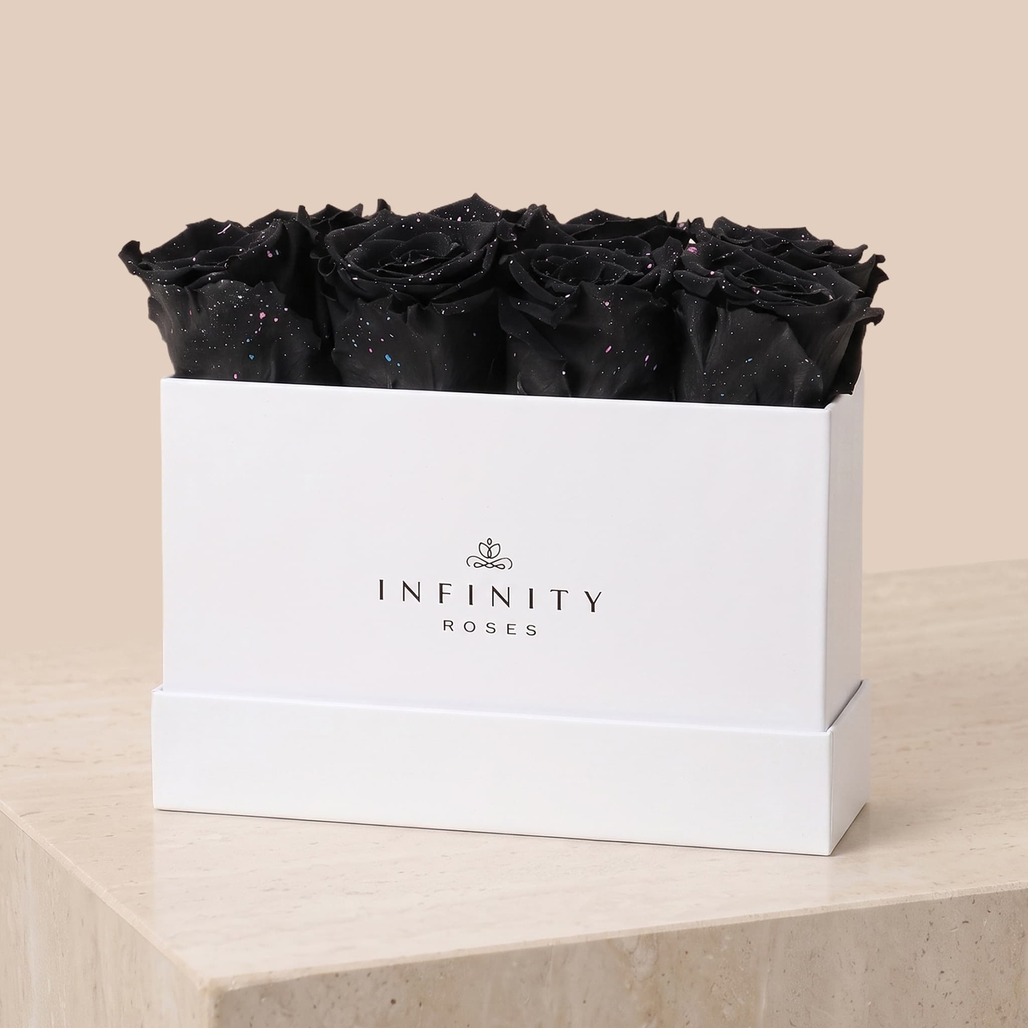 Small Rose Box - Black Galaxy Rose - White Box