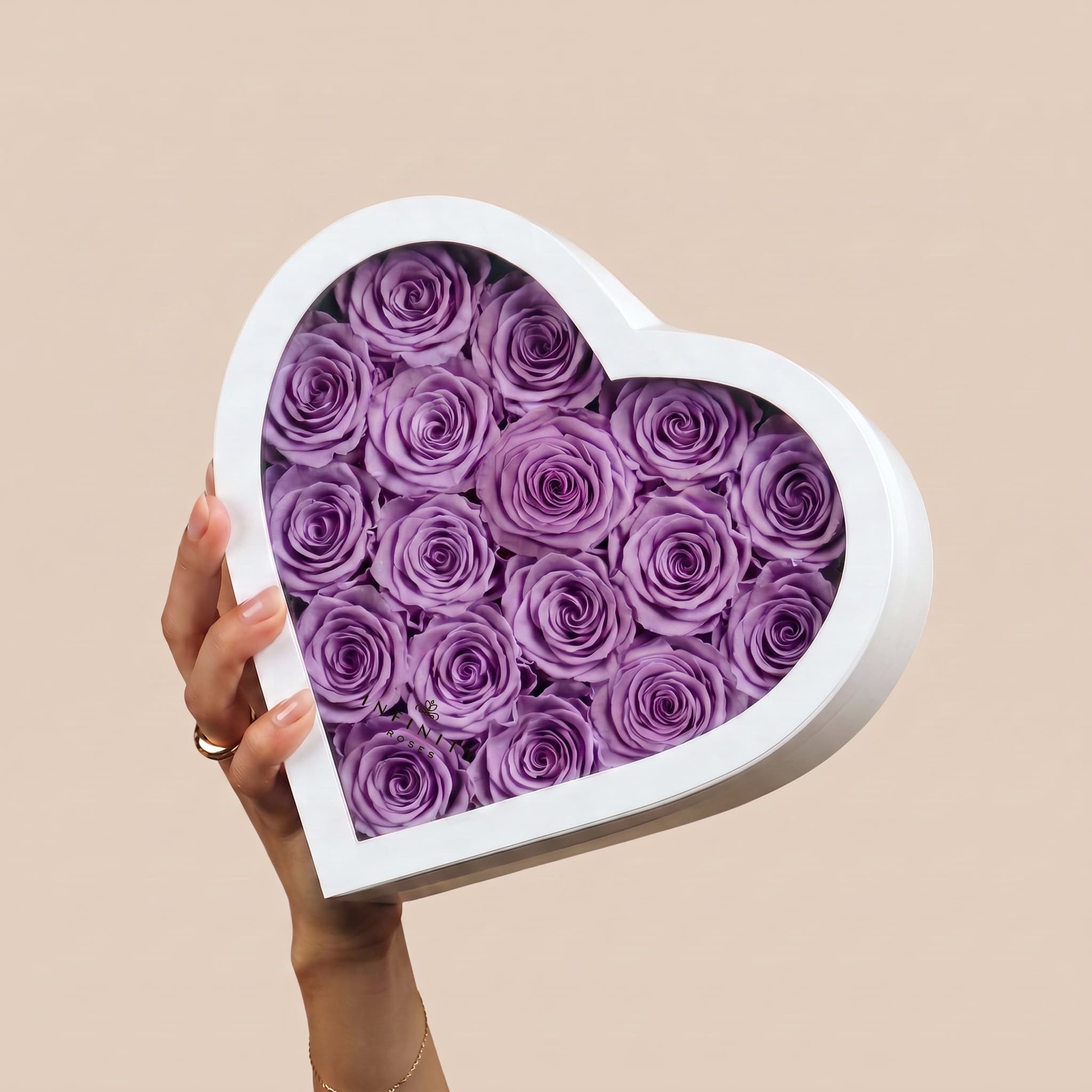 Large Heart Box - Lavender Rose - White Box