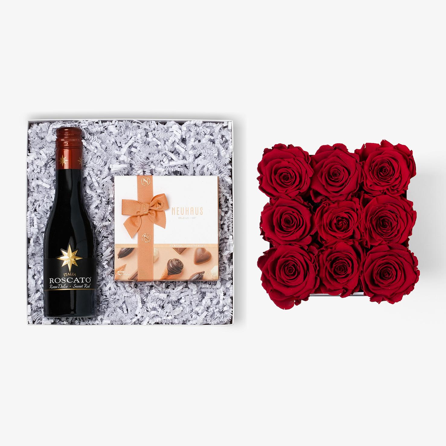 Wine & Truffles - Medium Square Box - Red Rose - Black Box