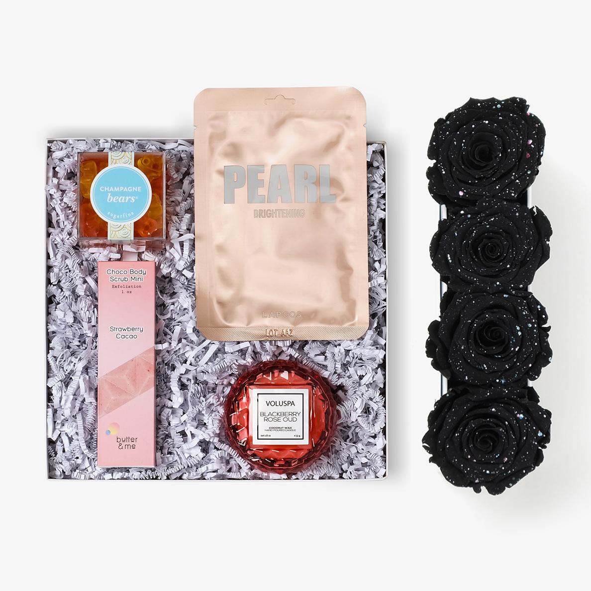 Pamper Bundle - Small Rose Box - Black Galaxy Rose - White Box