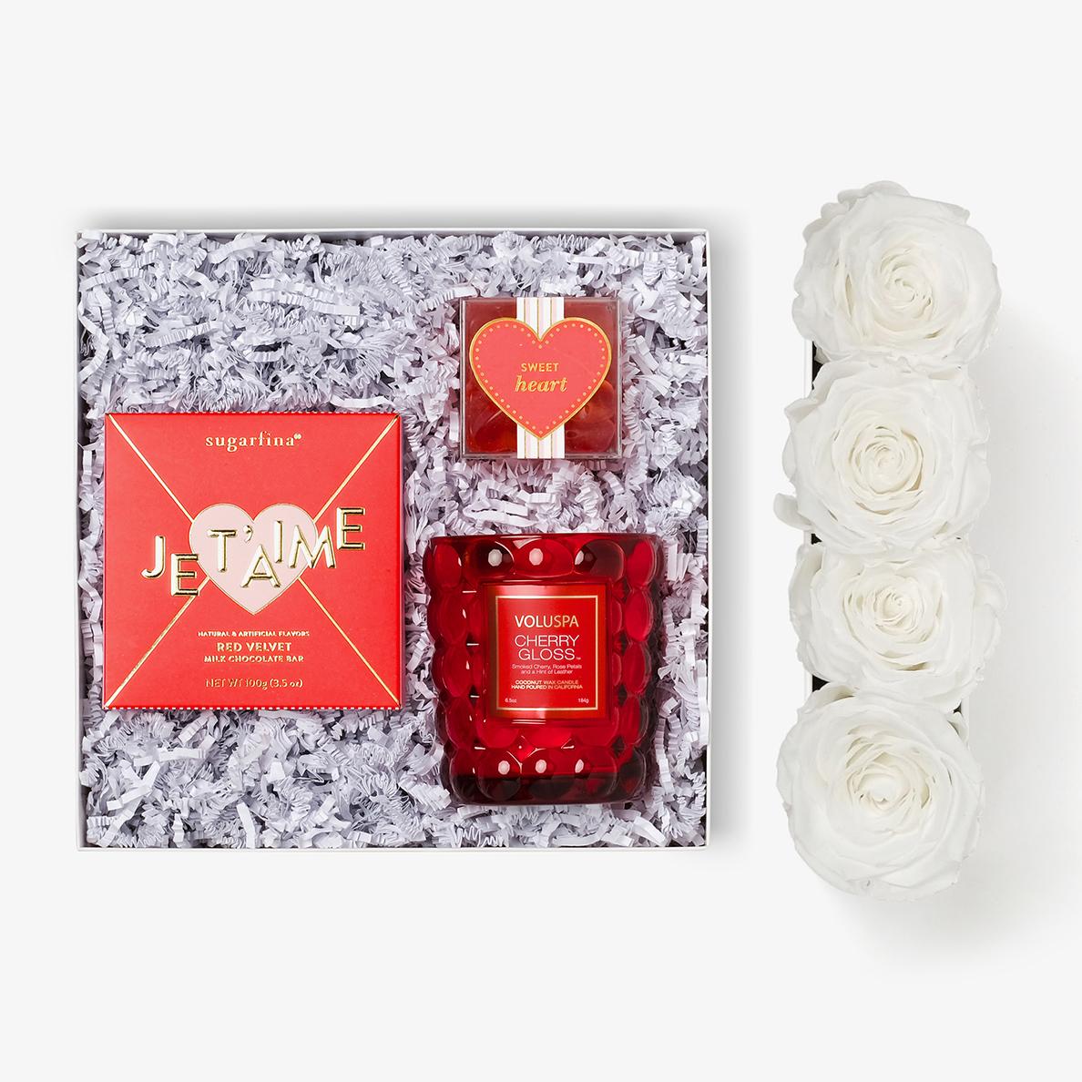 Candle & Treats - Small Rose Box - White Rose - Black Box