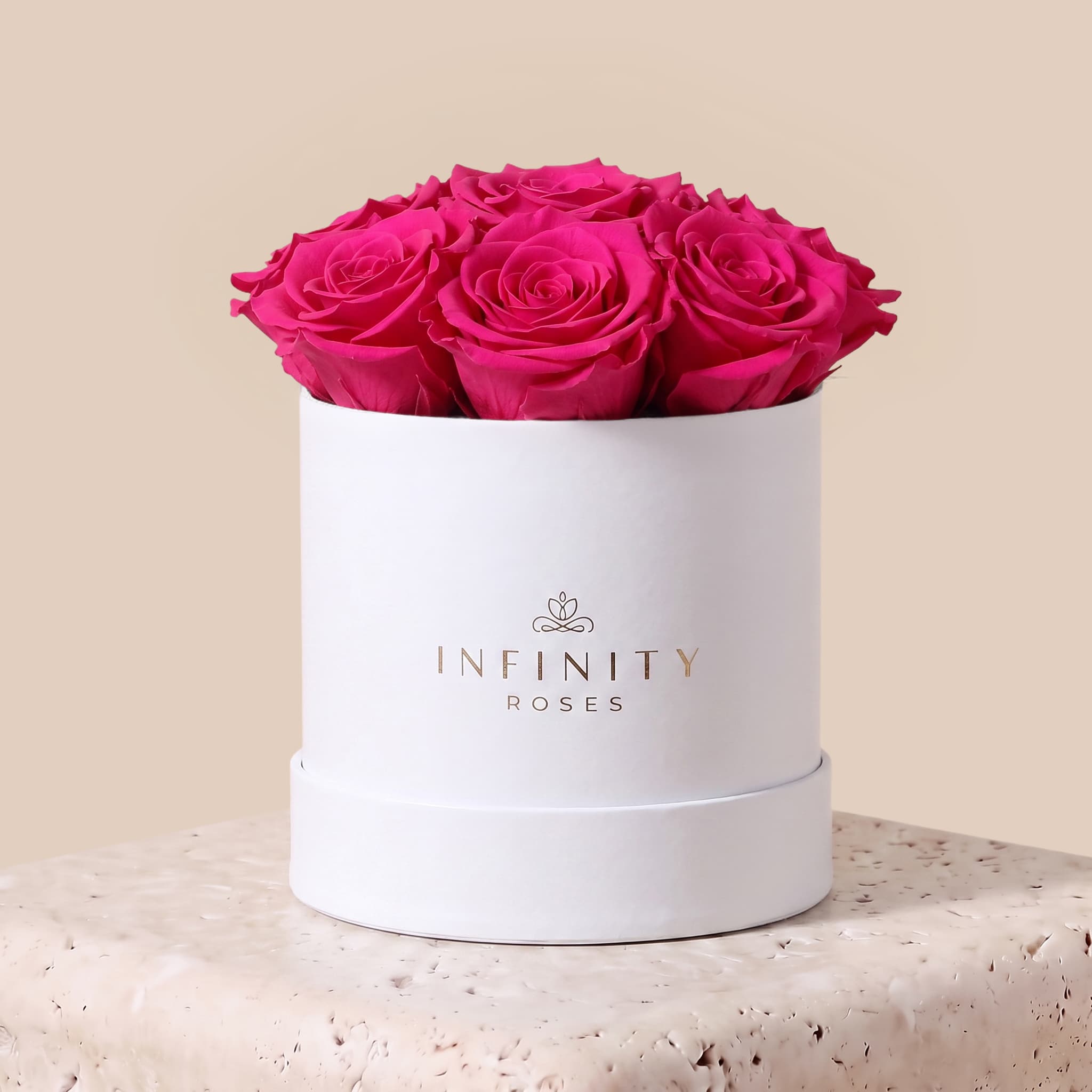 Medium Bloom Rose Box - Fuchsia Rose - White Box