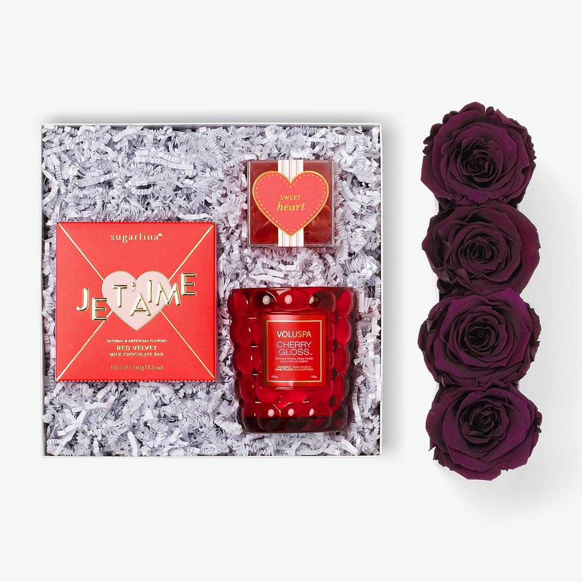 Candle & Treats - Small Rose Box - Violet Rose - Black Box