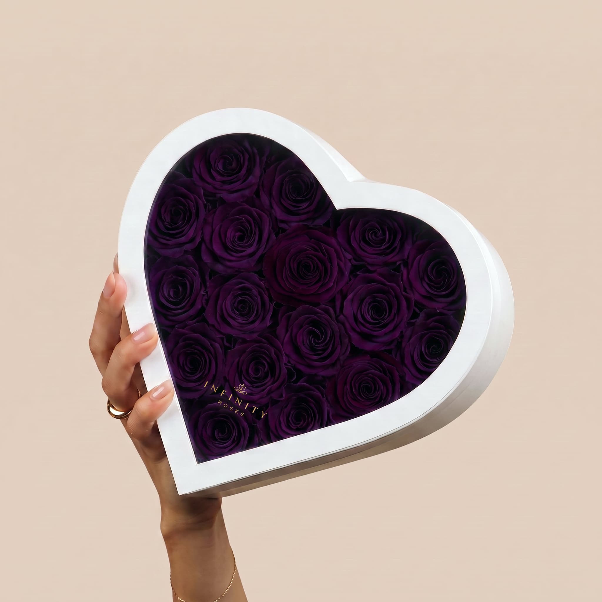 Large Heart Box - Violet Rose - White Box