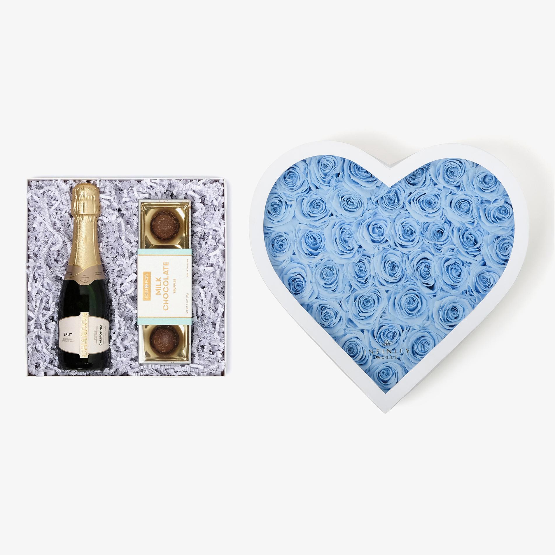 Champagne & Truffles - Grand Heart Box - Baby Blue Rose - White Box