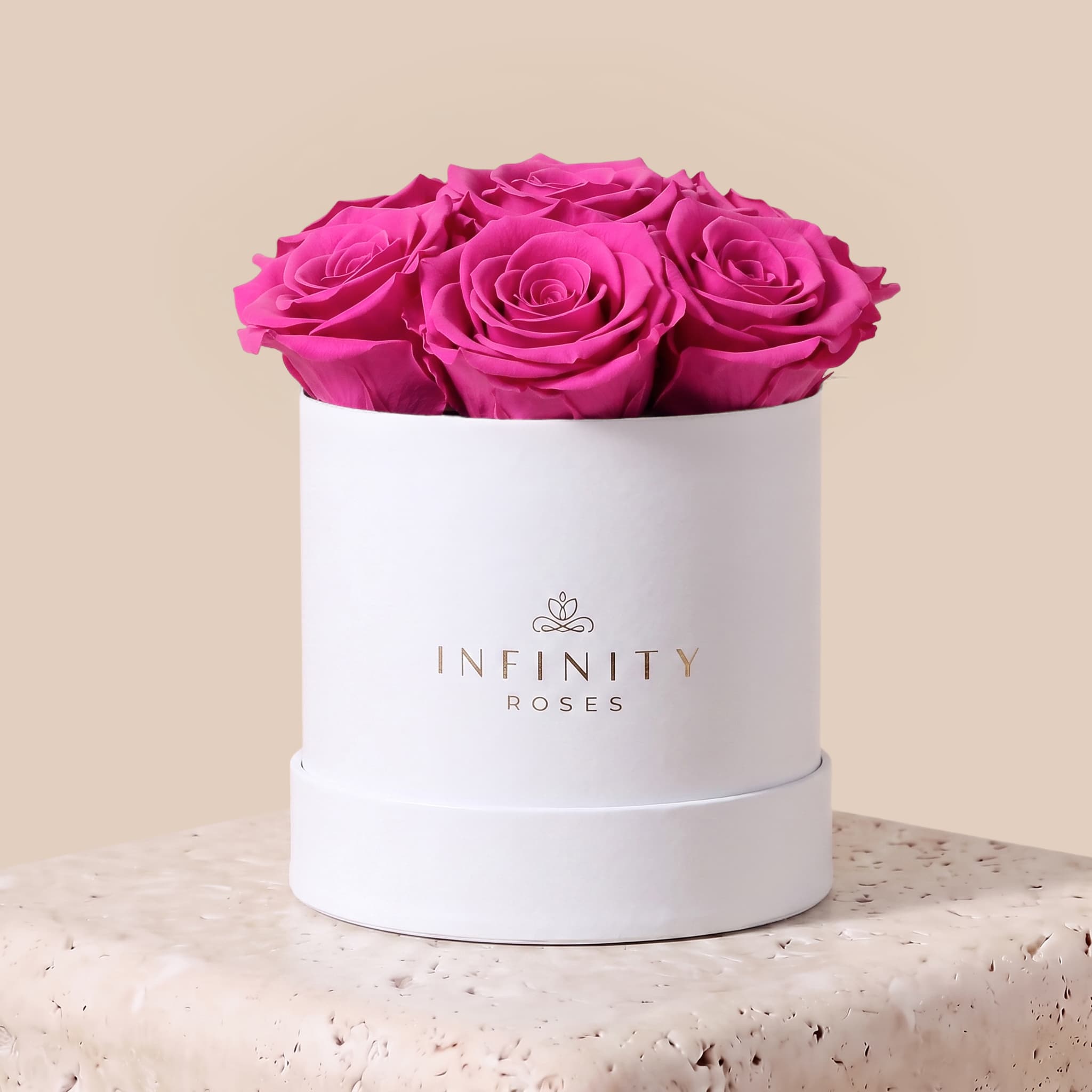 Medium Bloom Rose Box - Hot Pink Rose - White Box