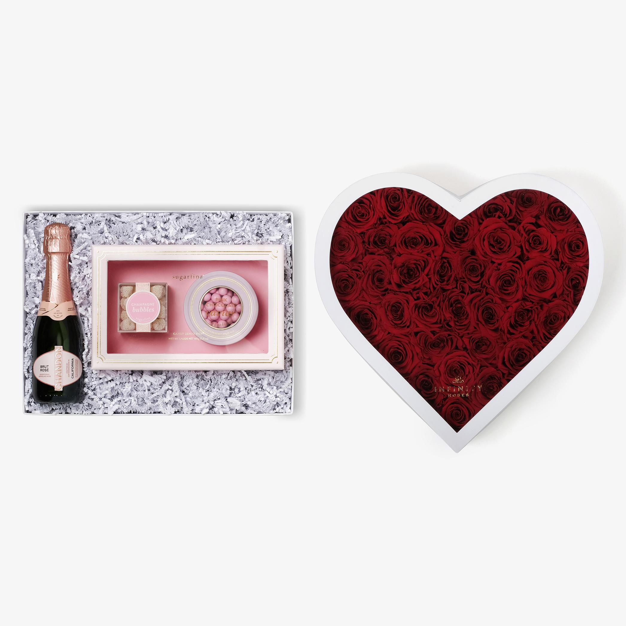 Rosé & Caviar - Grand Heart Box - Red Rose - White Box