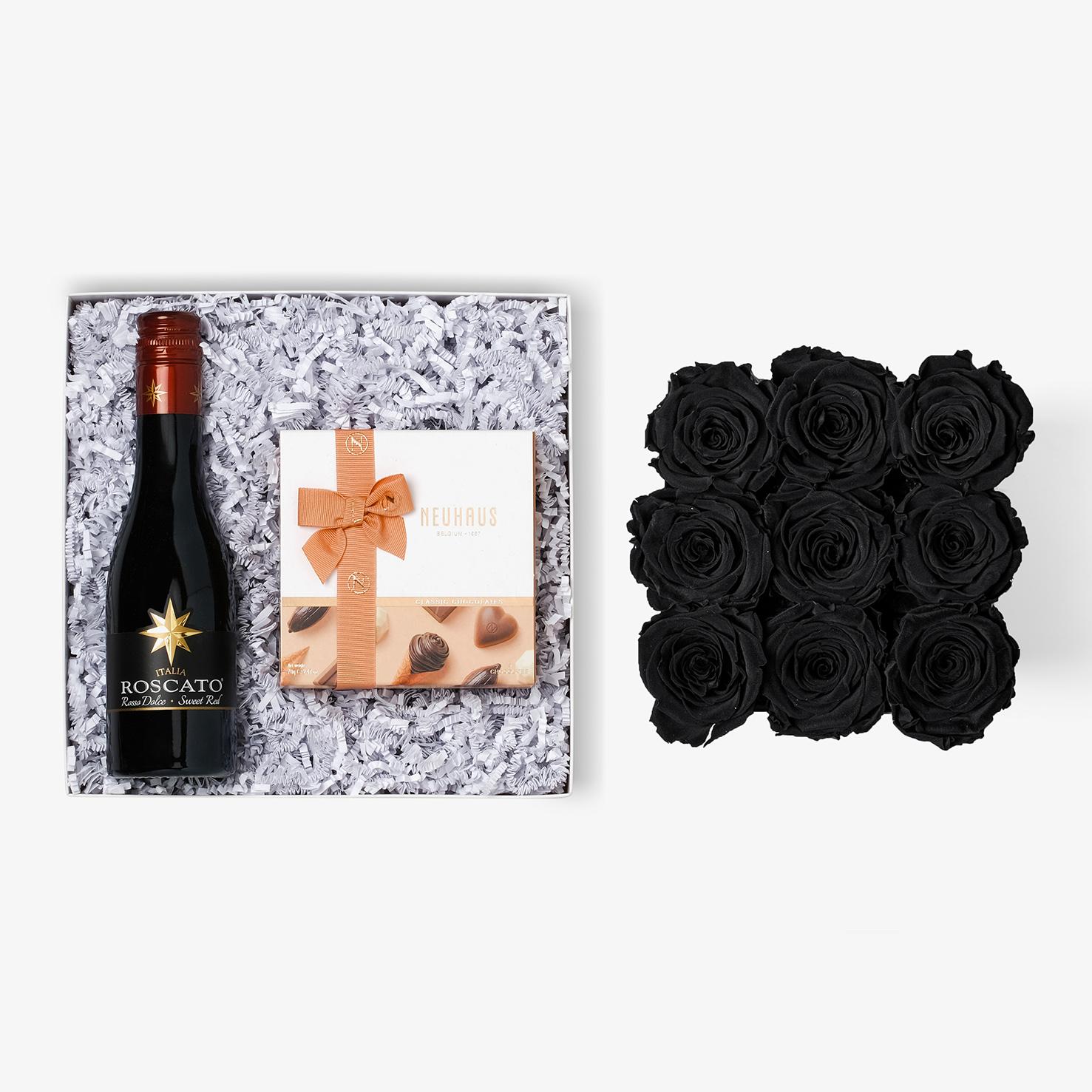 Wine & Truffles - Medium Square Box - Black Rose - Black Box