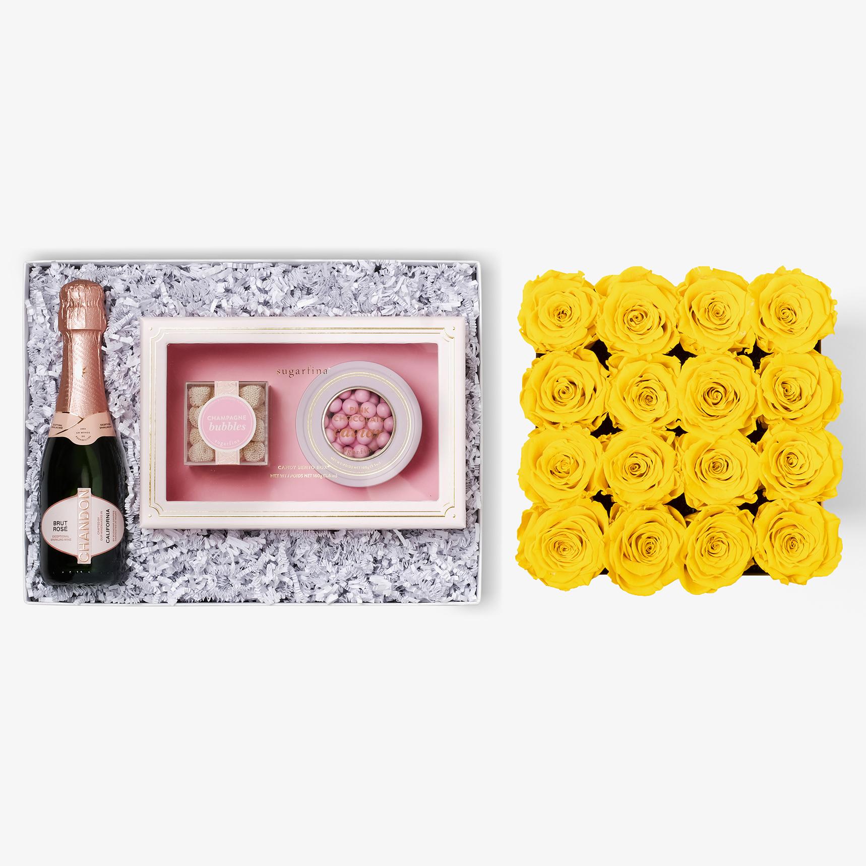 Rosé & Caviar - Large Square Box - Yellow Rose - White Box