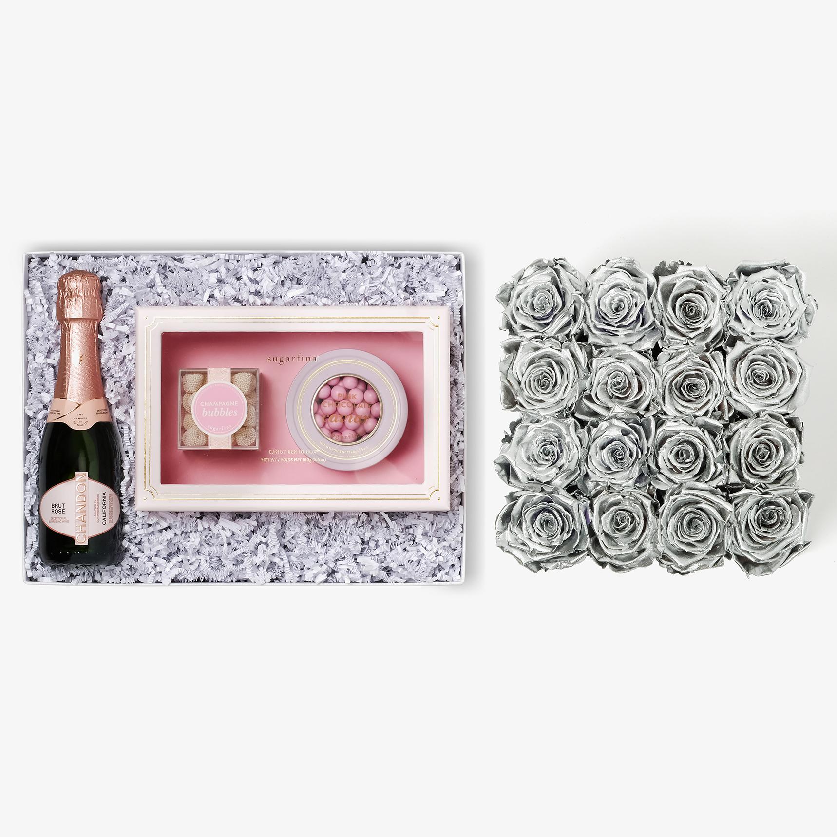Rosé & Caviar - Large Square Box - Silver Rose - Black Box