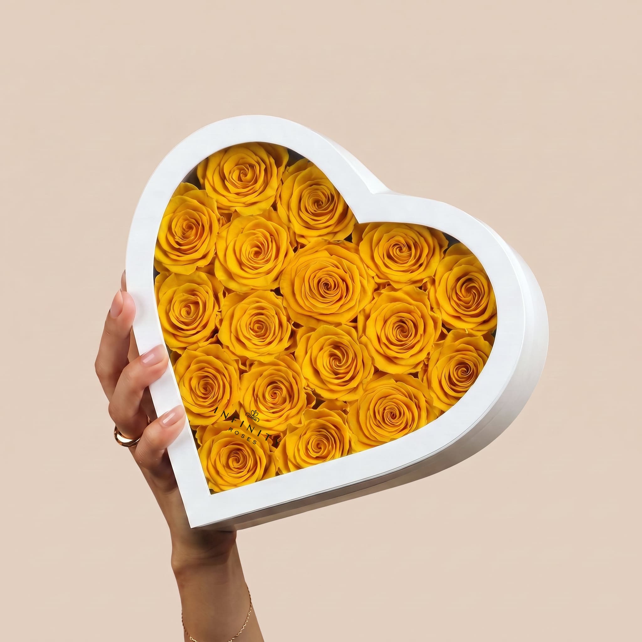 Large Heart Box - Yellow Rose - White Box