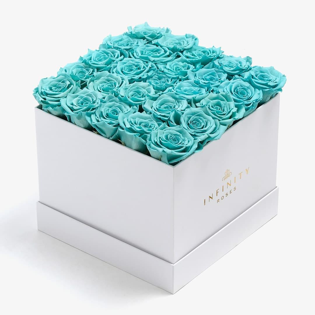 X-Large Square Rose box - Turquoise Rose - White Box