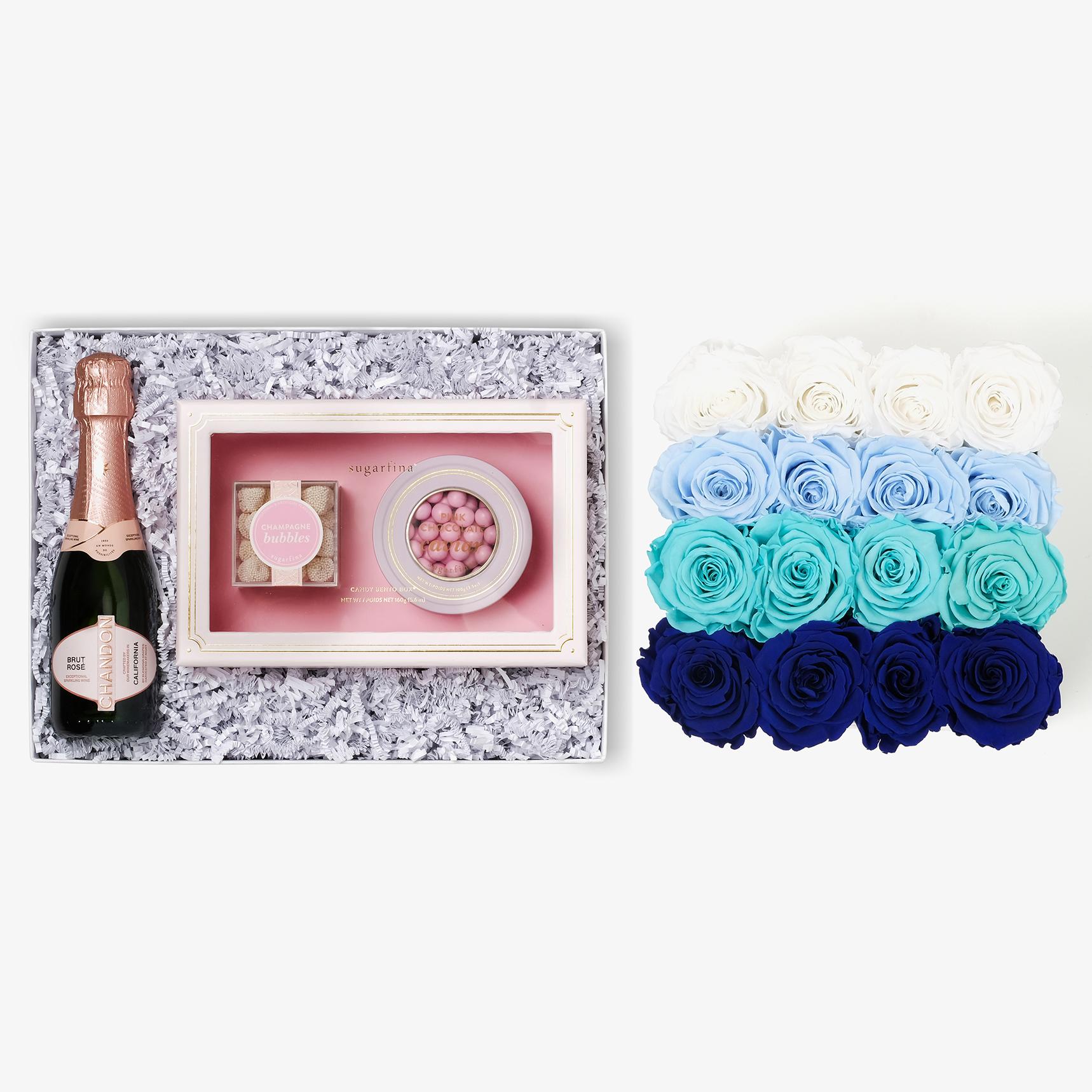 Rosé & Caviar - Large Square Box - Blue Ombre Rose - Black Box