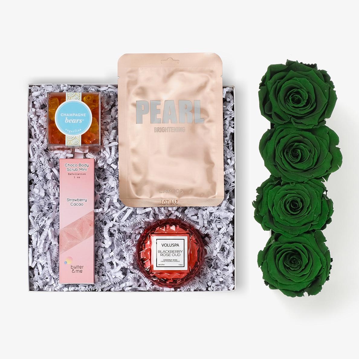 Pamper Bundle (Small Rose Box) - Emerald Green Rose - Black Box