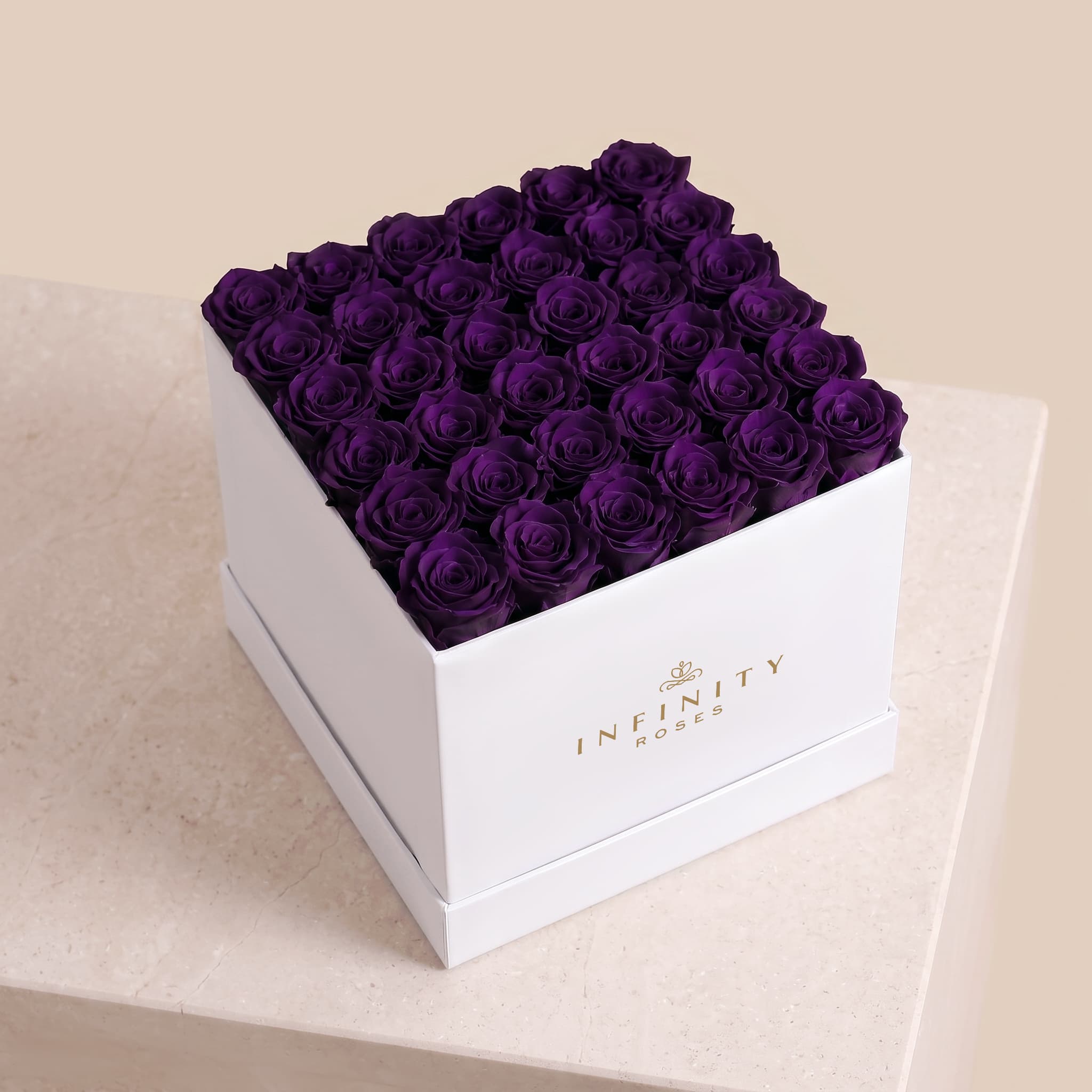 Grand Square Rose Box - Violet Rose - White Box