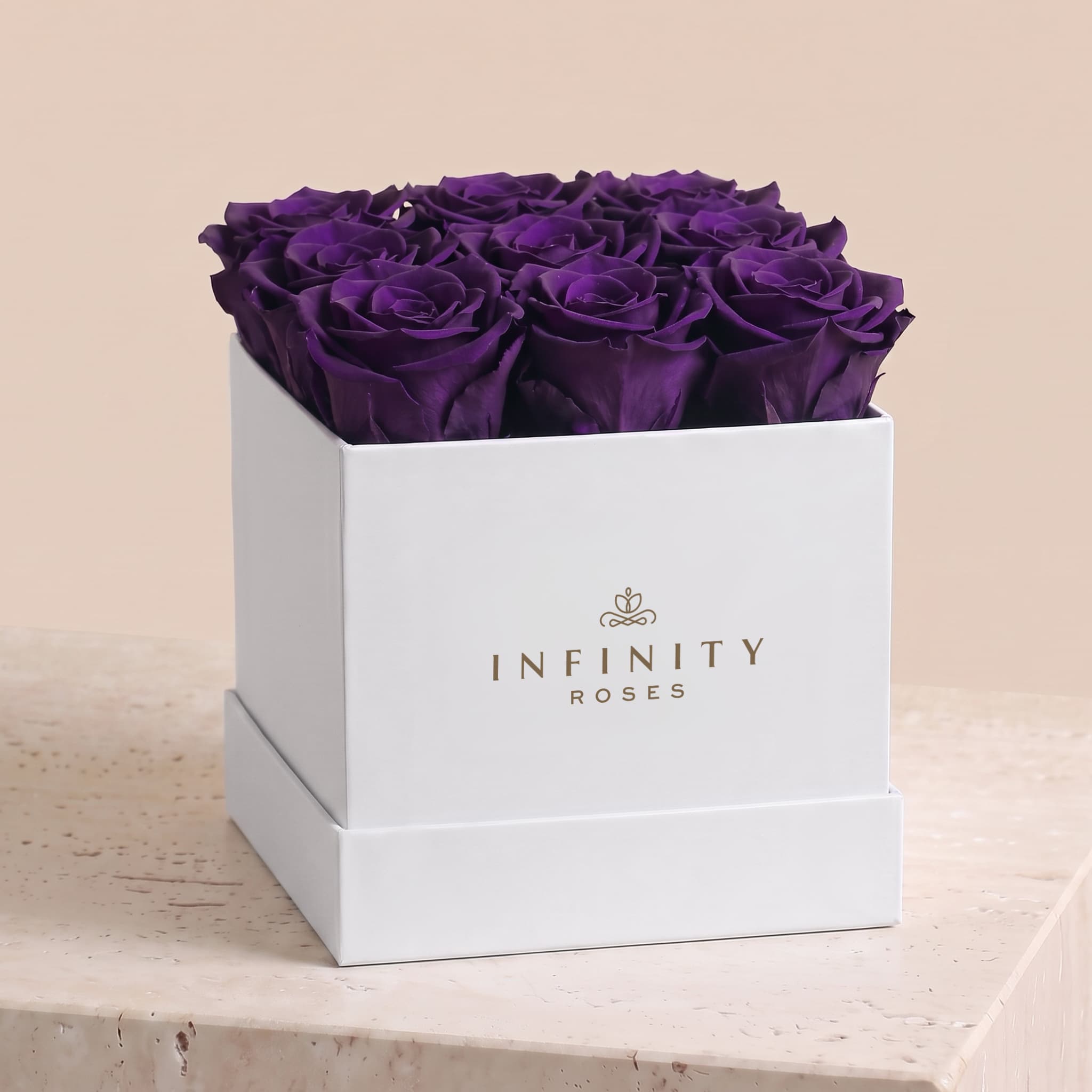 Medium Square Rose Box - Violet Rose - White Box