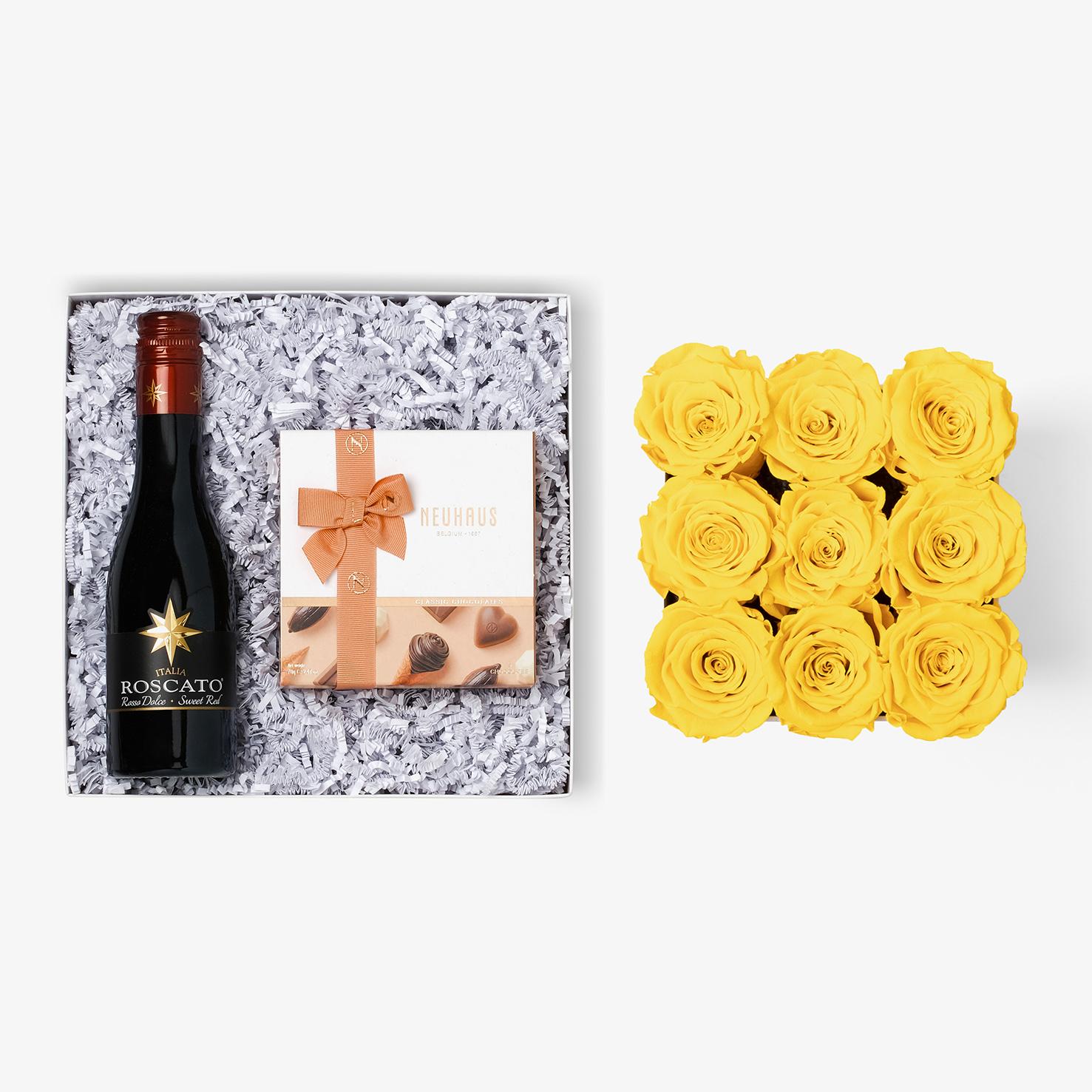 Wine & Truffles - Medium Square Box - Yellow Rose - White Box