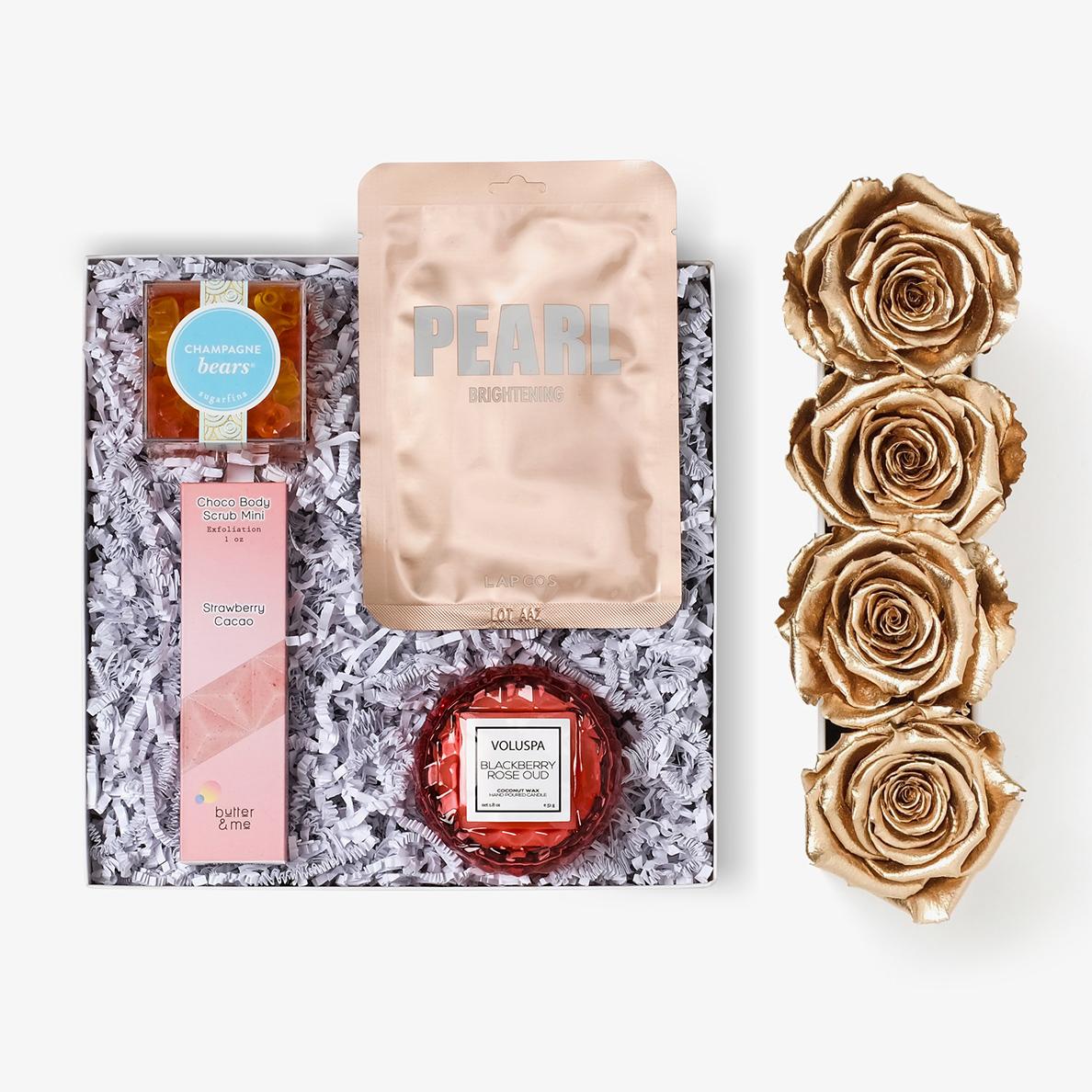 Pamper Bundle (Small Rose Box) - Gold Rose - Black Box