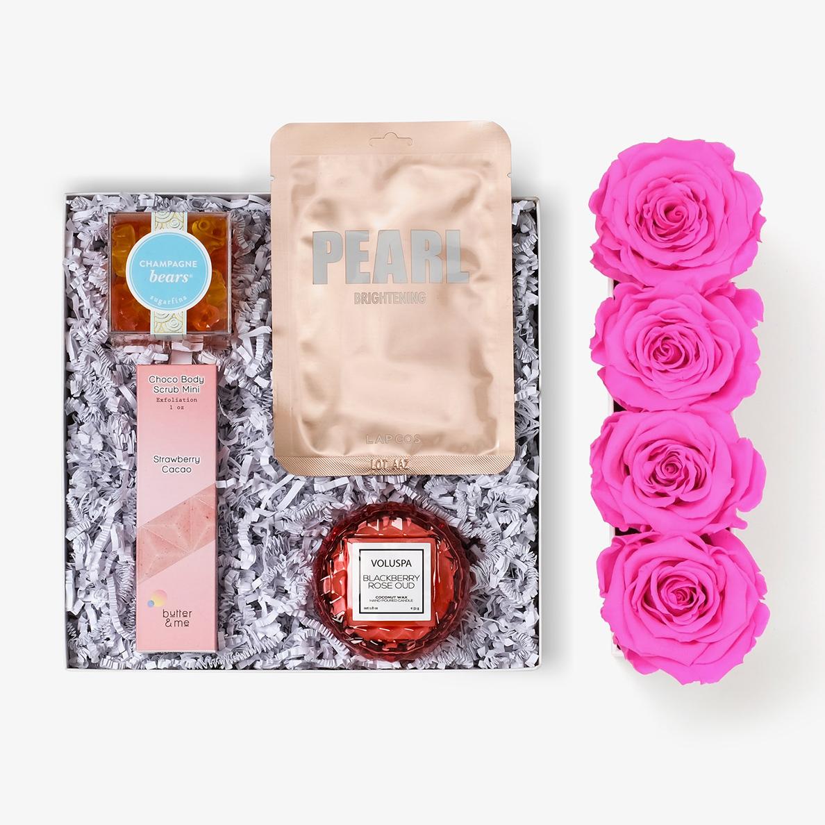 Pamper Bundle - Small Rose Box - Hot Pink Rose - Black Box