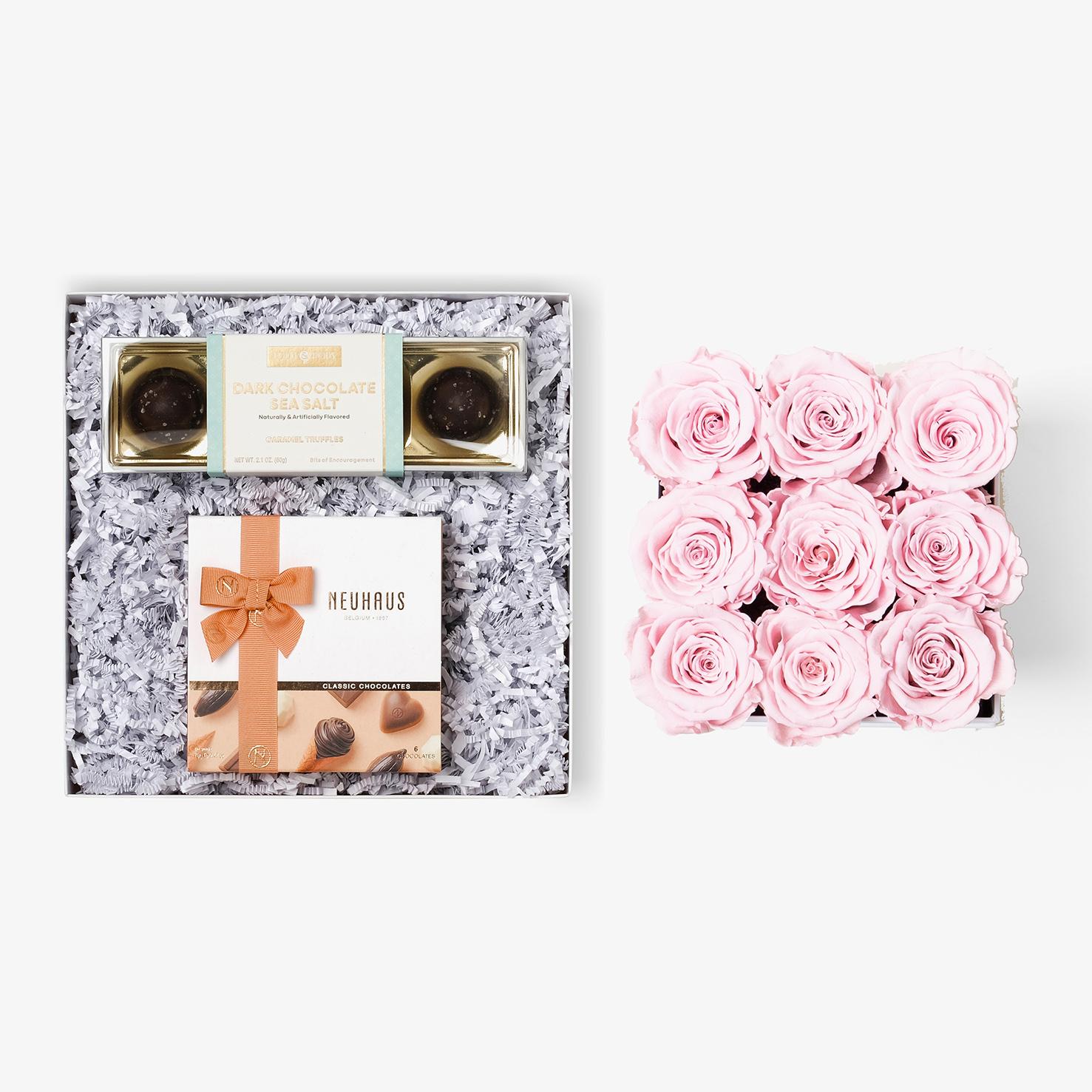 Chocolate Duo Luxe - Medium Square Box - Pink Rose - White Box