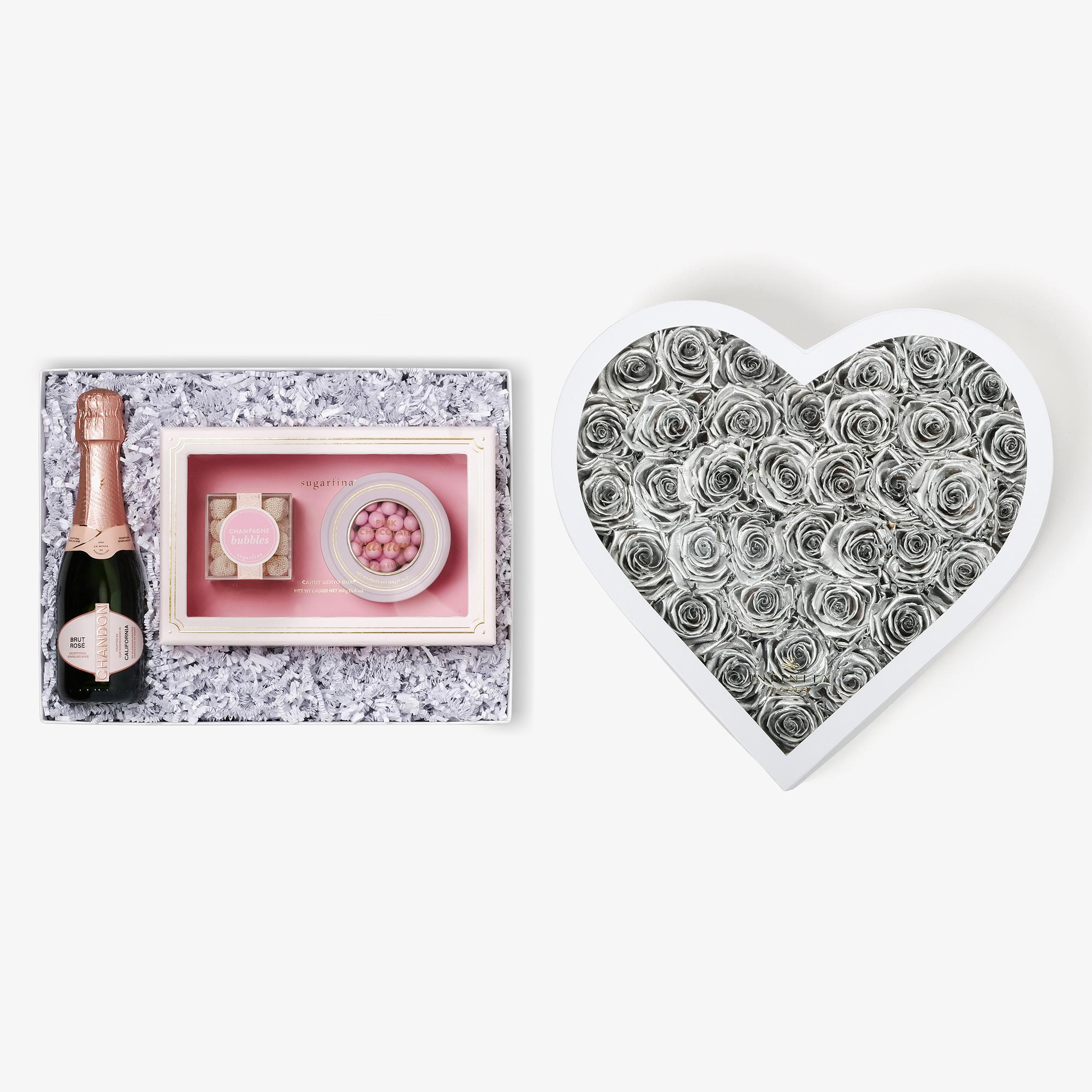 Rosé & Caviar - Grand Heart Box - Silver Rose - White Box