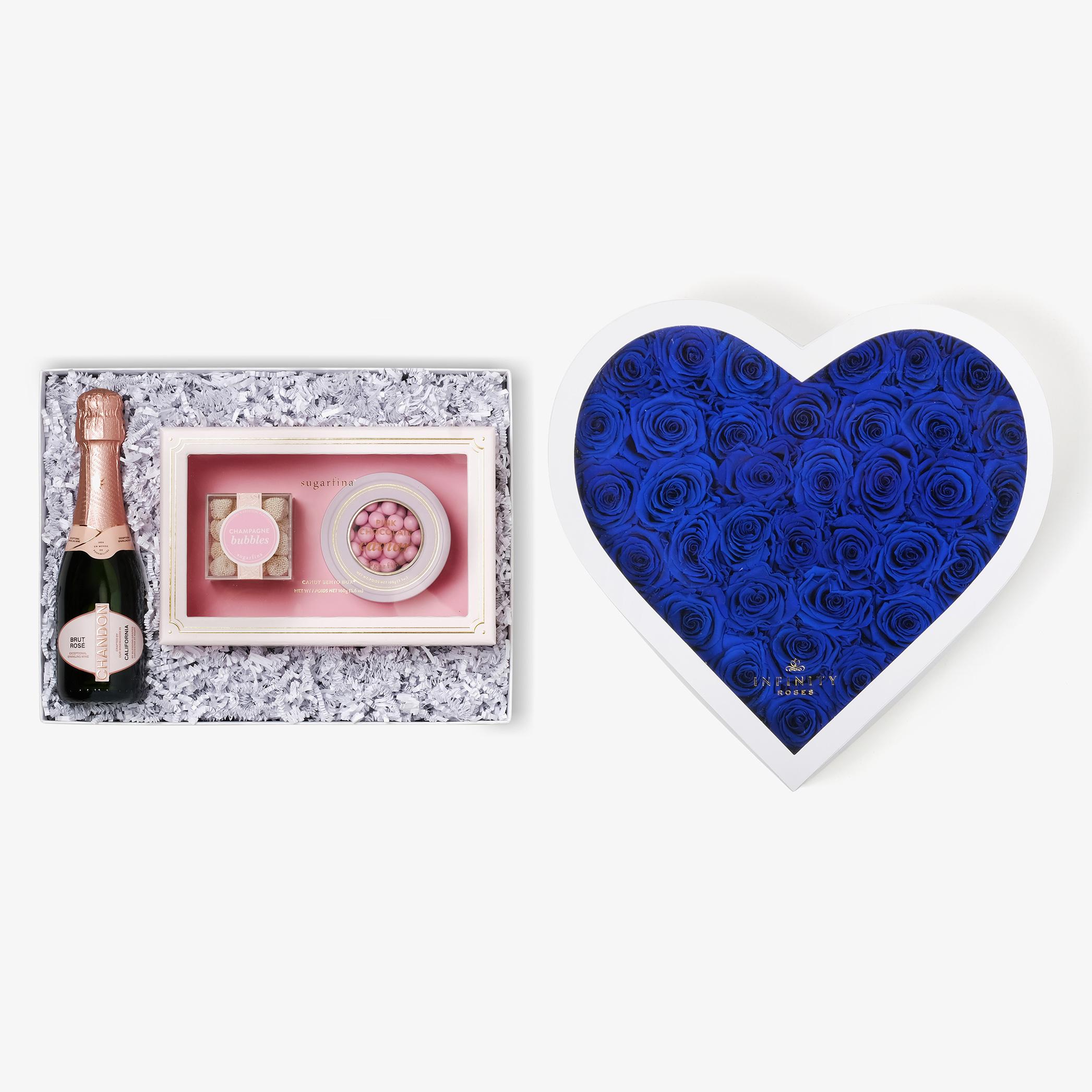 Rosé & Caviar - Grand Heart Box - Royal Blue Rose - White Box
