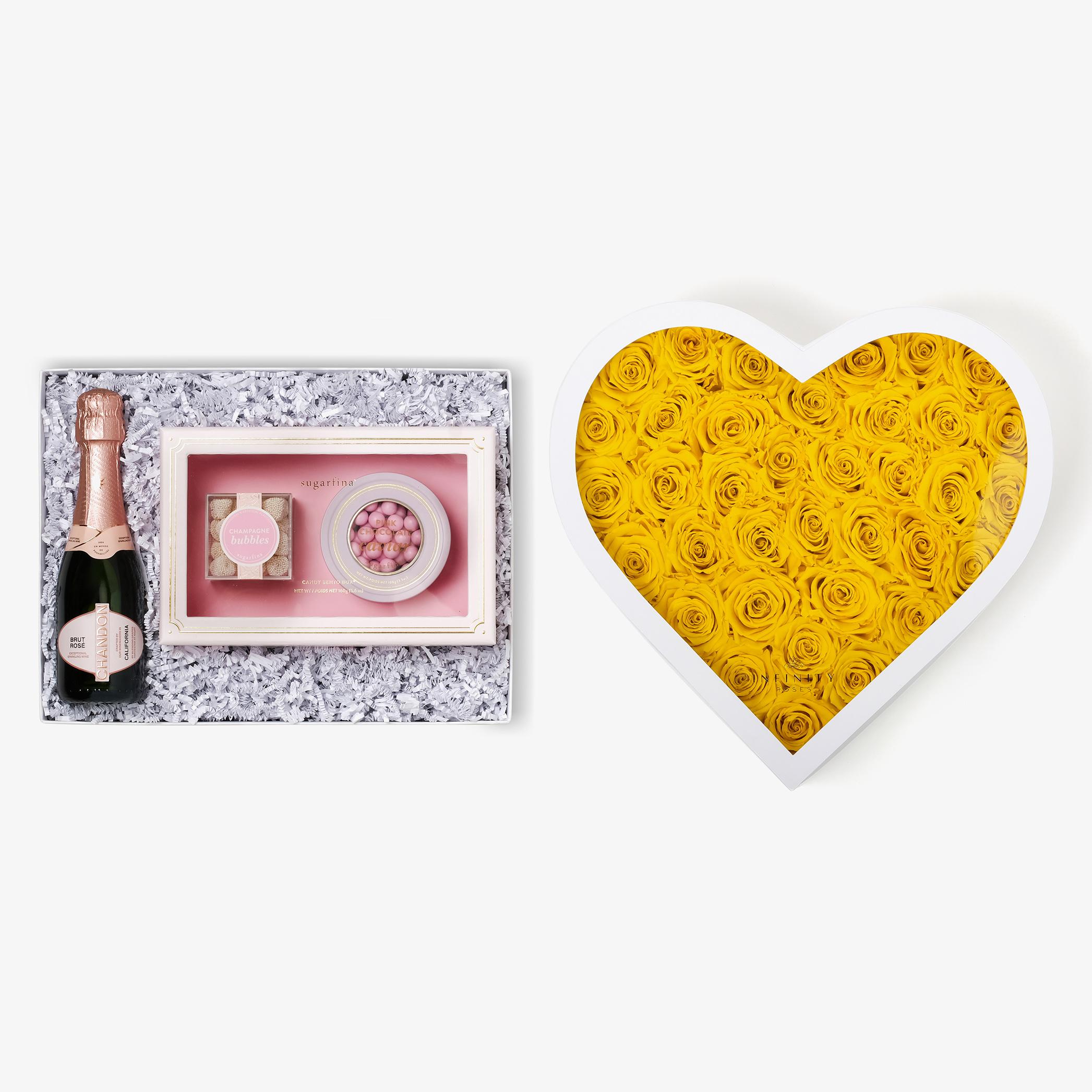 Rosé & Caviar - Grand Heart Box - Yellow Rose - White Box
