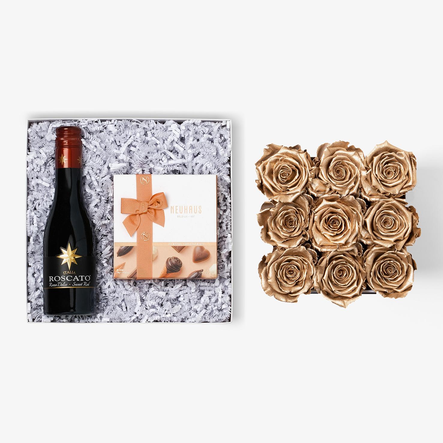 Wine & Truffles - Medium Square Box - Gold Rose - White Box