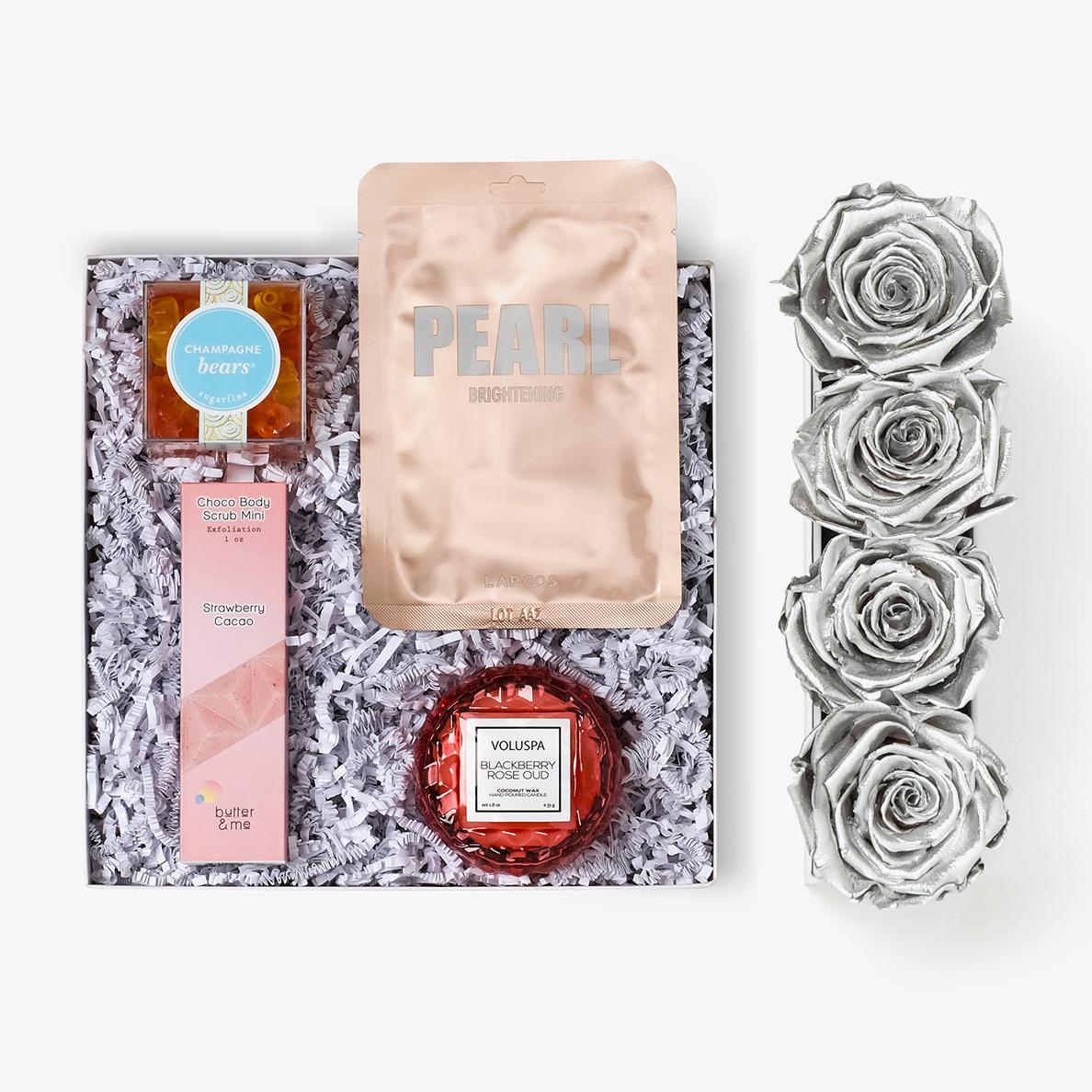 Pamper Bundle - Small Rose Box - Silver Rose - White Box