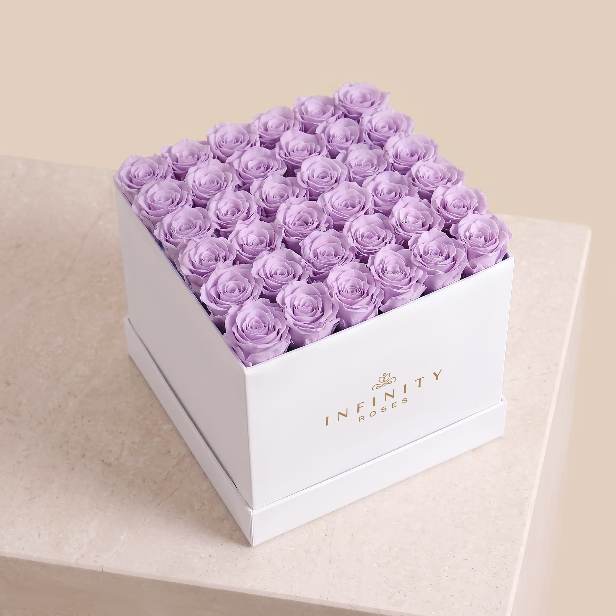 Grand Square Rose Box - Lavender Rose - White Box